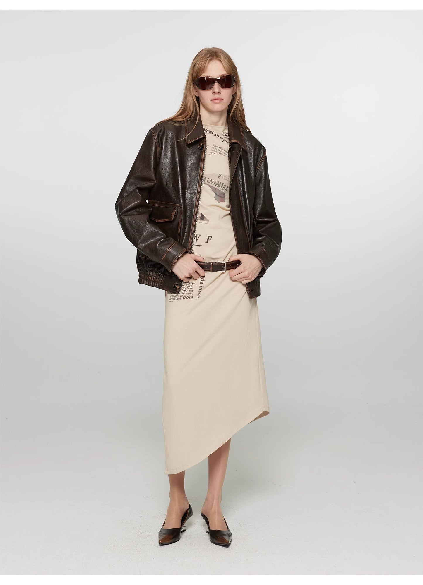 One-Shoulder Bias-Cut Dress Women's Pleated Waist Slimming Long Dress