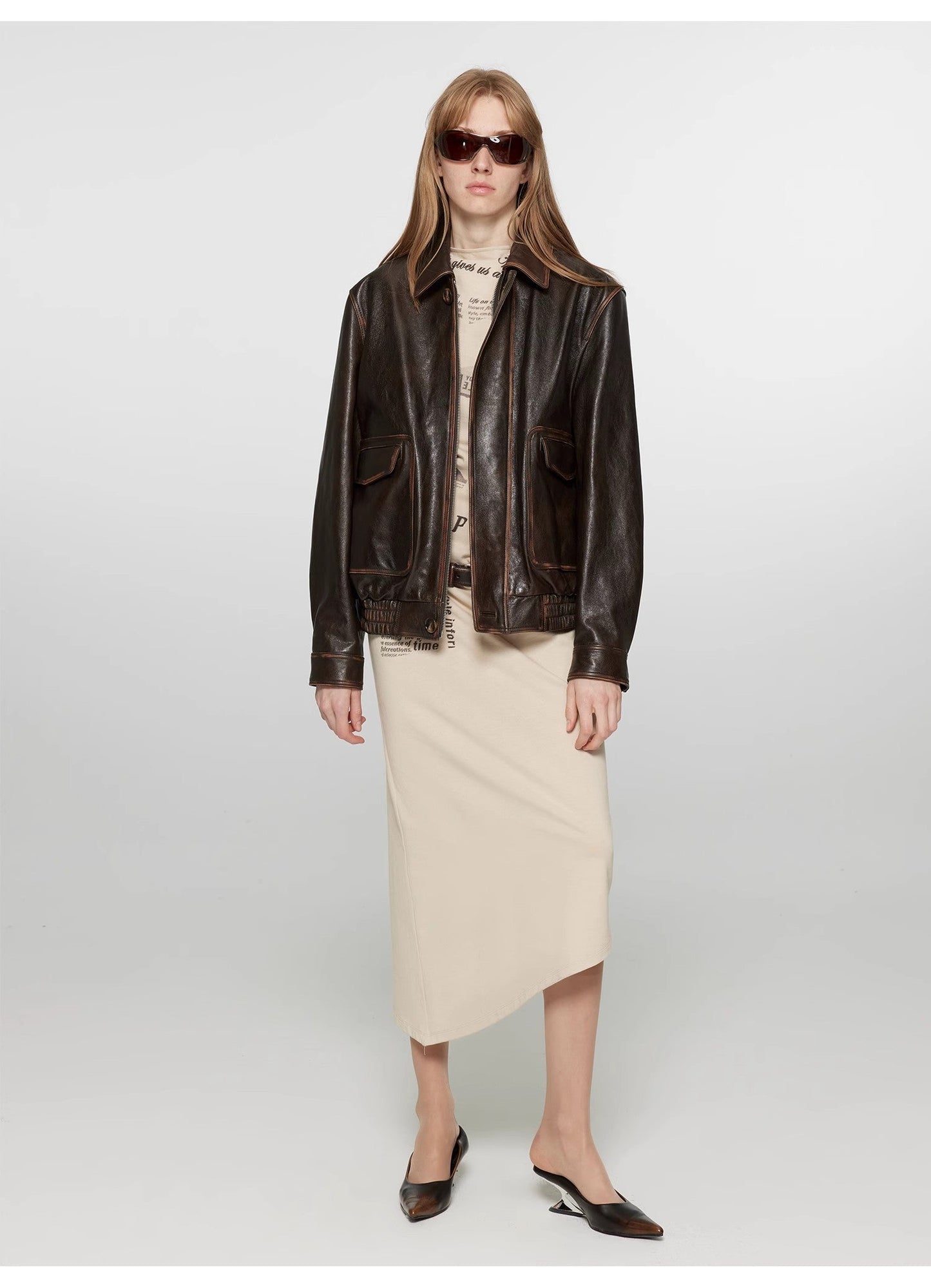 One-Shoulder Bias-Cut Dress Women's Pleated Waist Slimming Long Dress