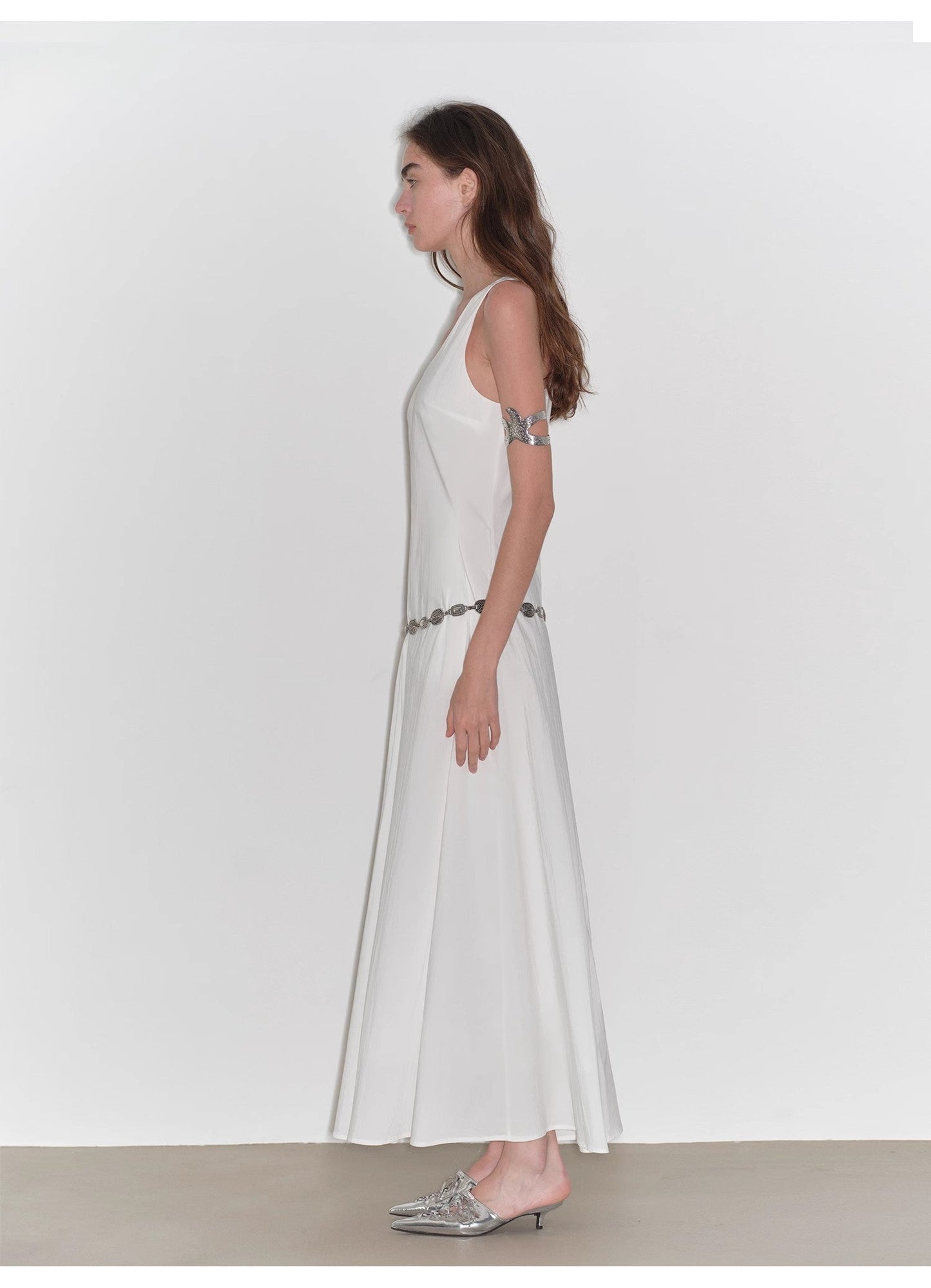 "Lake Bled" Simple and Slim Texture U-Neck A-Line Slim Fit Vest Dress