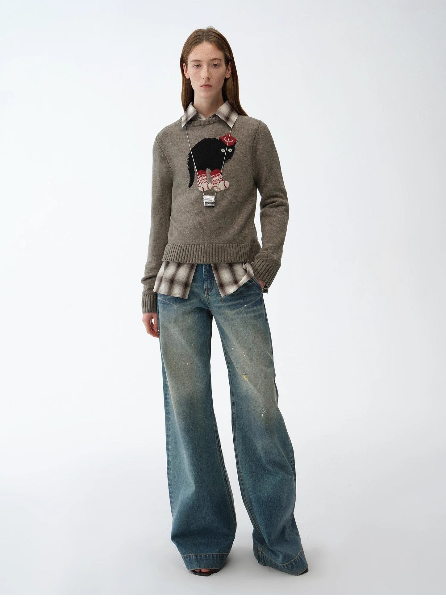 "Climber" Leather-Coated Distressed Straight Low-Rise Cotton Denim Trousers for Spring