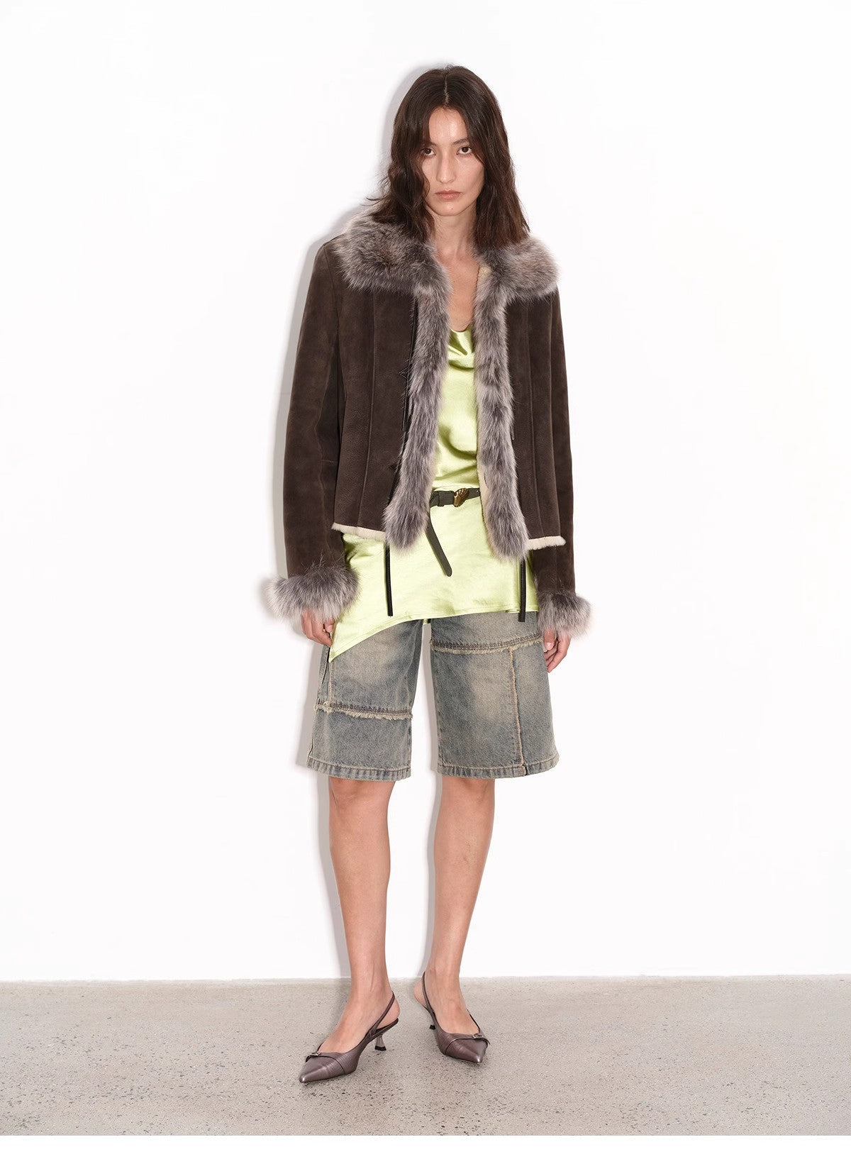 Fireladyfur Women's Shearling Coat - Imported Merino Wool Patchwork Fox Fur Collar Florence