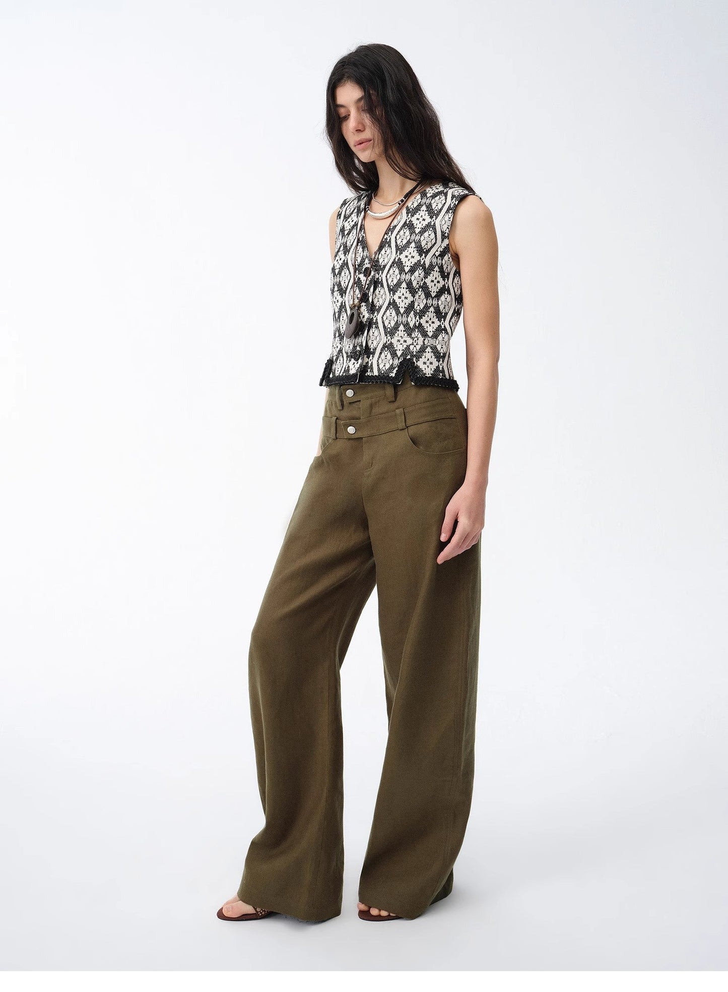 Old Money Style Linen Cut Scimitar Pants"Weiss Love Letter"