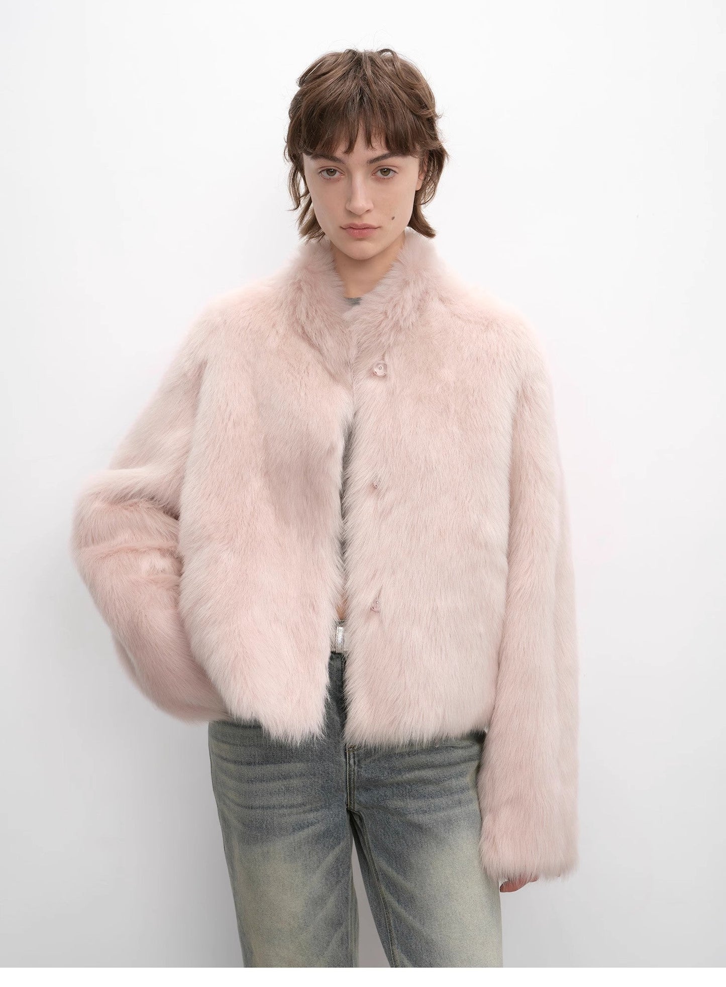 "Healing Eros" Casual Stand-Up Collar Short Tuscan Sheepskin Fur Coat Winter