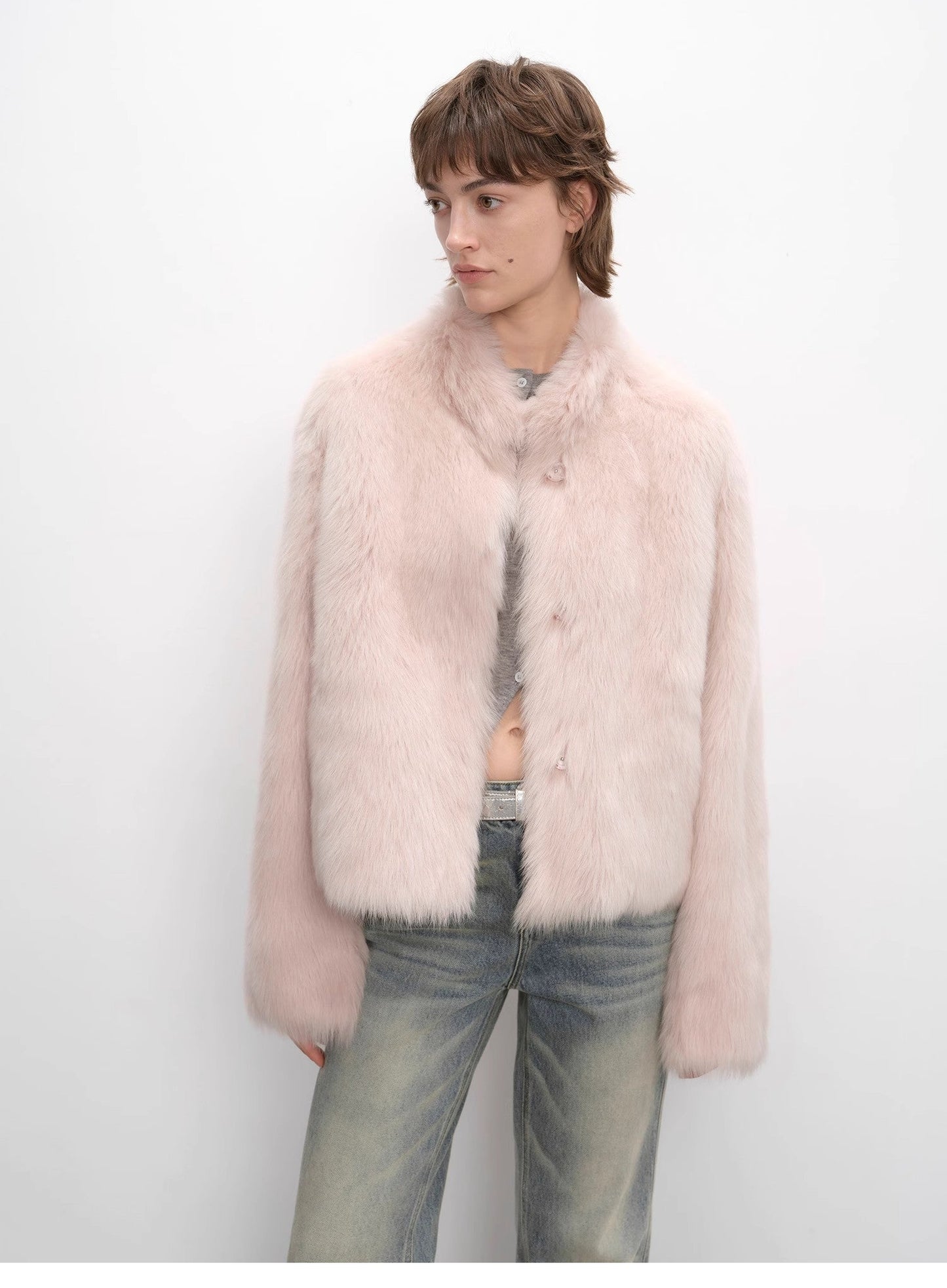 "Healing Eros" Casual Stand-Up Collar Short Tuscan Sheepskin Fur Coat Winter