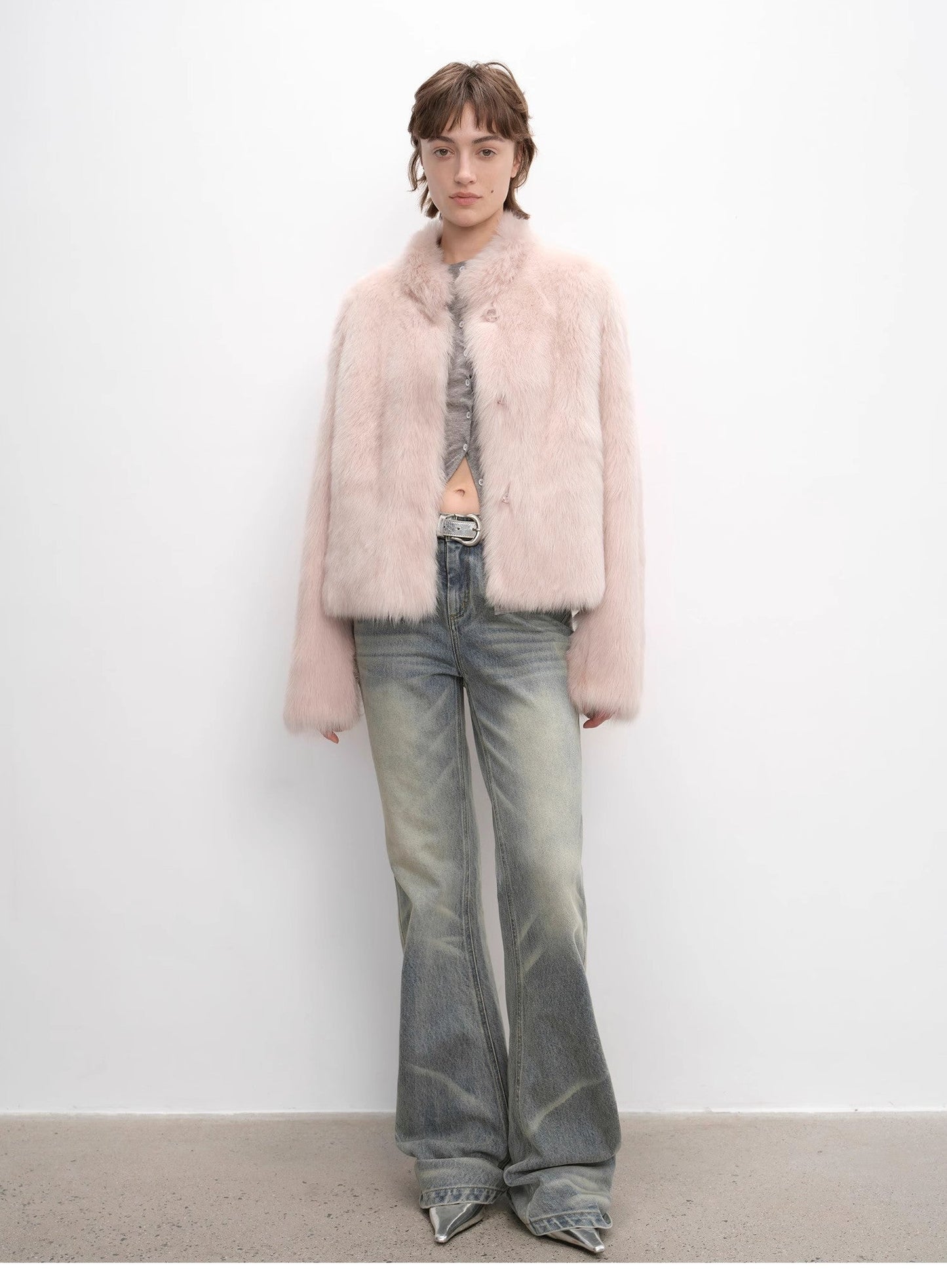 "Healing Eros" Casual Stand-Up Collar Short Tuscan Sheepskin Fur Coat Winter