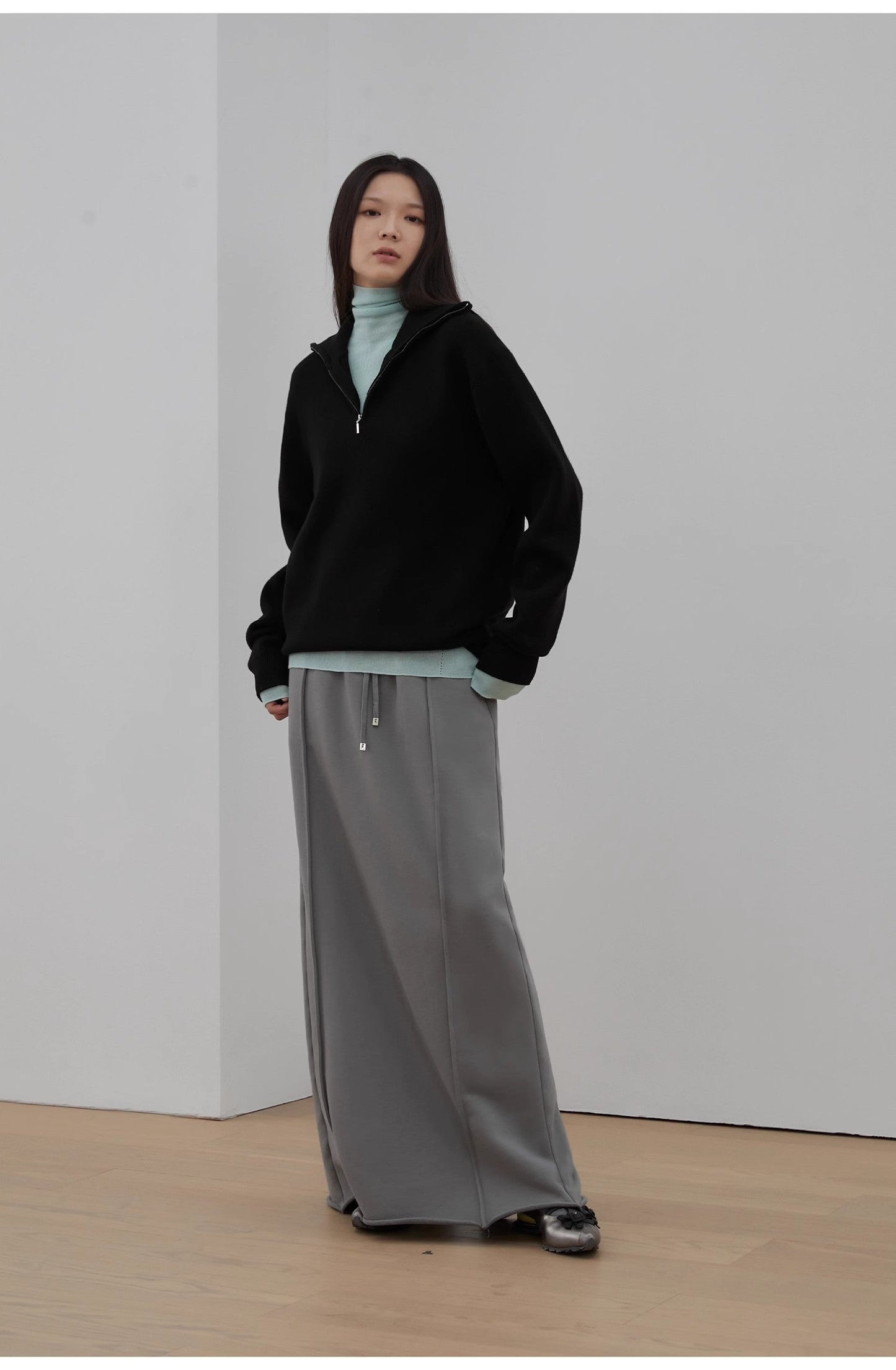 "Moonlight Farm" Merino Wool Lazy Loose Pullover Sweater Women's Zipper Turtleneck Sweater