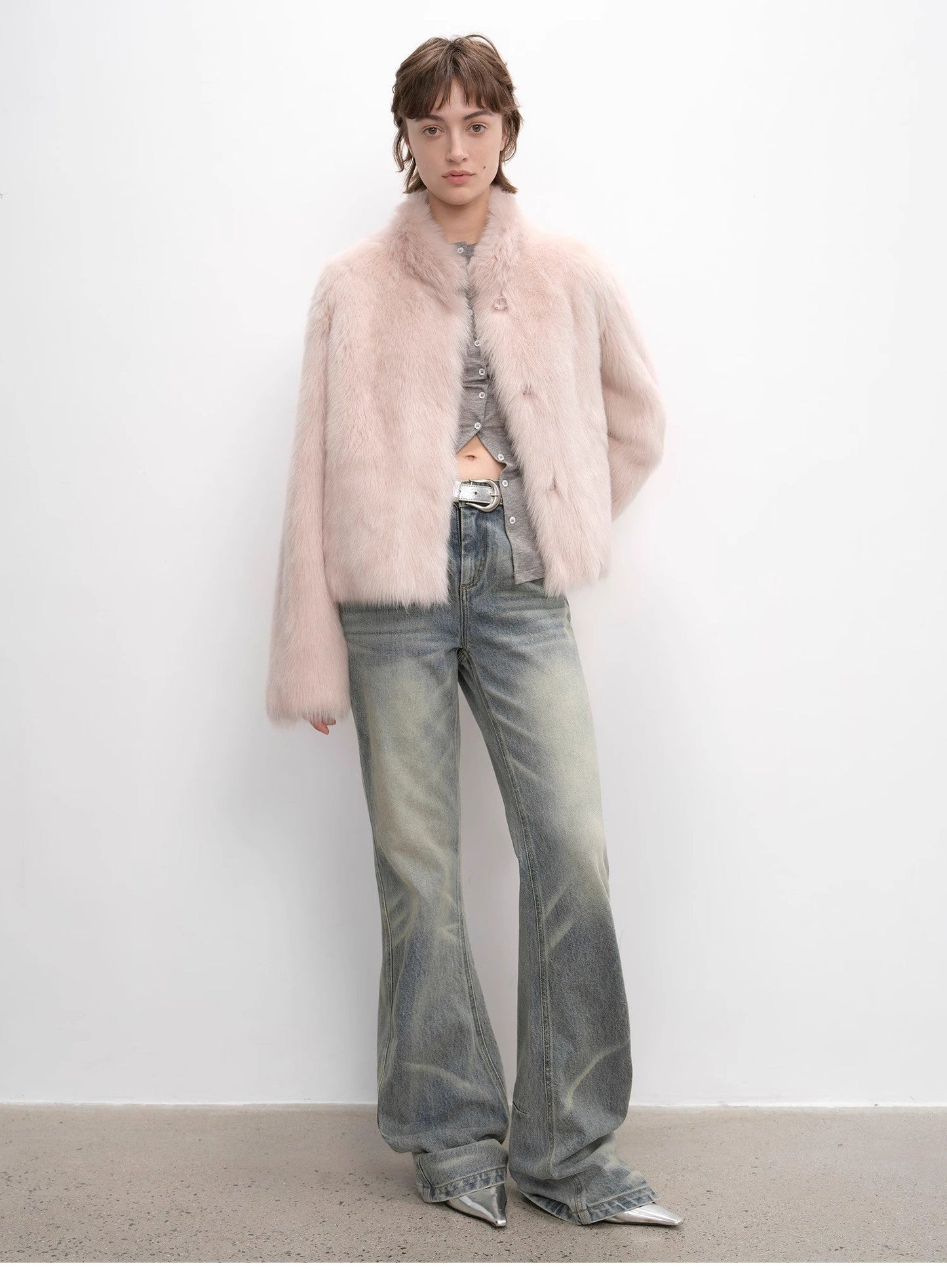 "Healing Eros" Casual Stand-Up Collar Short Tuscan Sheepskin Fur Coat Winter
