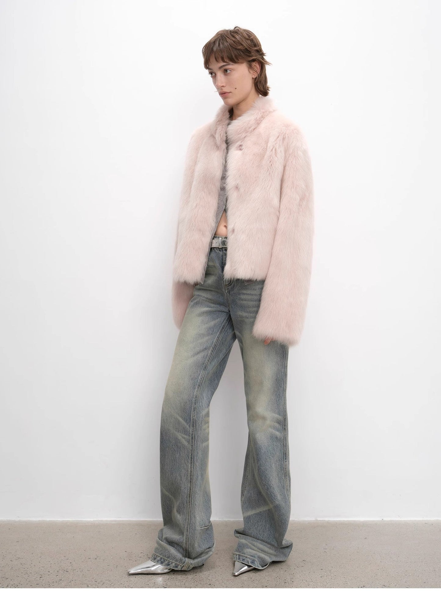 "Healing Eros" Casual Stand-Up Collar Short Tuscan Sheepskin Fur Coat Winter