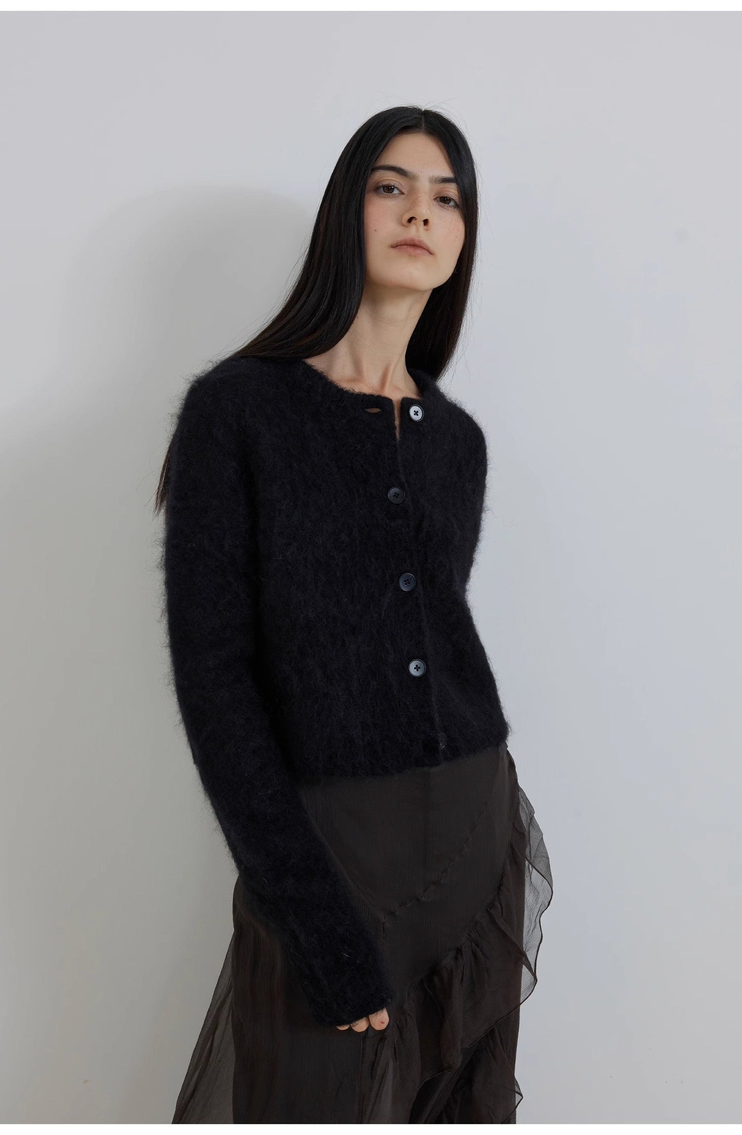 "Relaxation Notes" High-Proportion Mohair Knit Cardigan Women's Loose Short Round Neck Sweater Jacket
