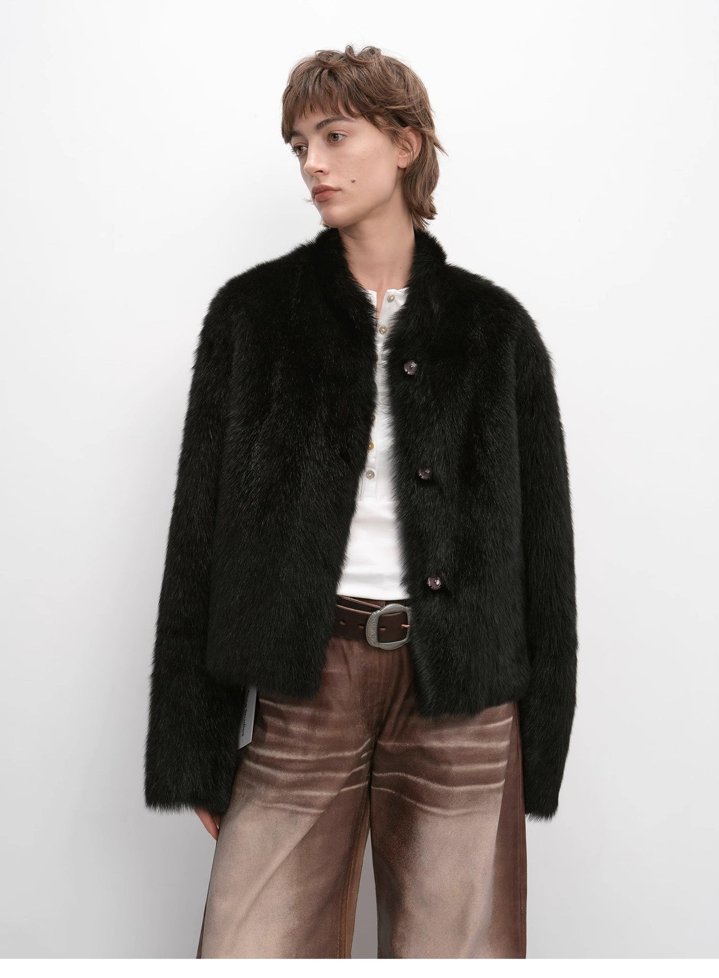 "Healing Eros" Casual Stand-Up Collar Short Tuscan Sheepskin Fur Coat Winter