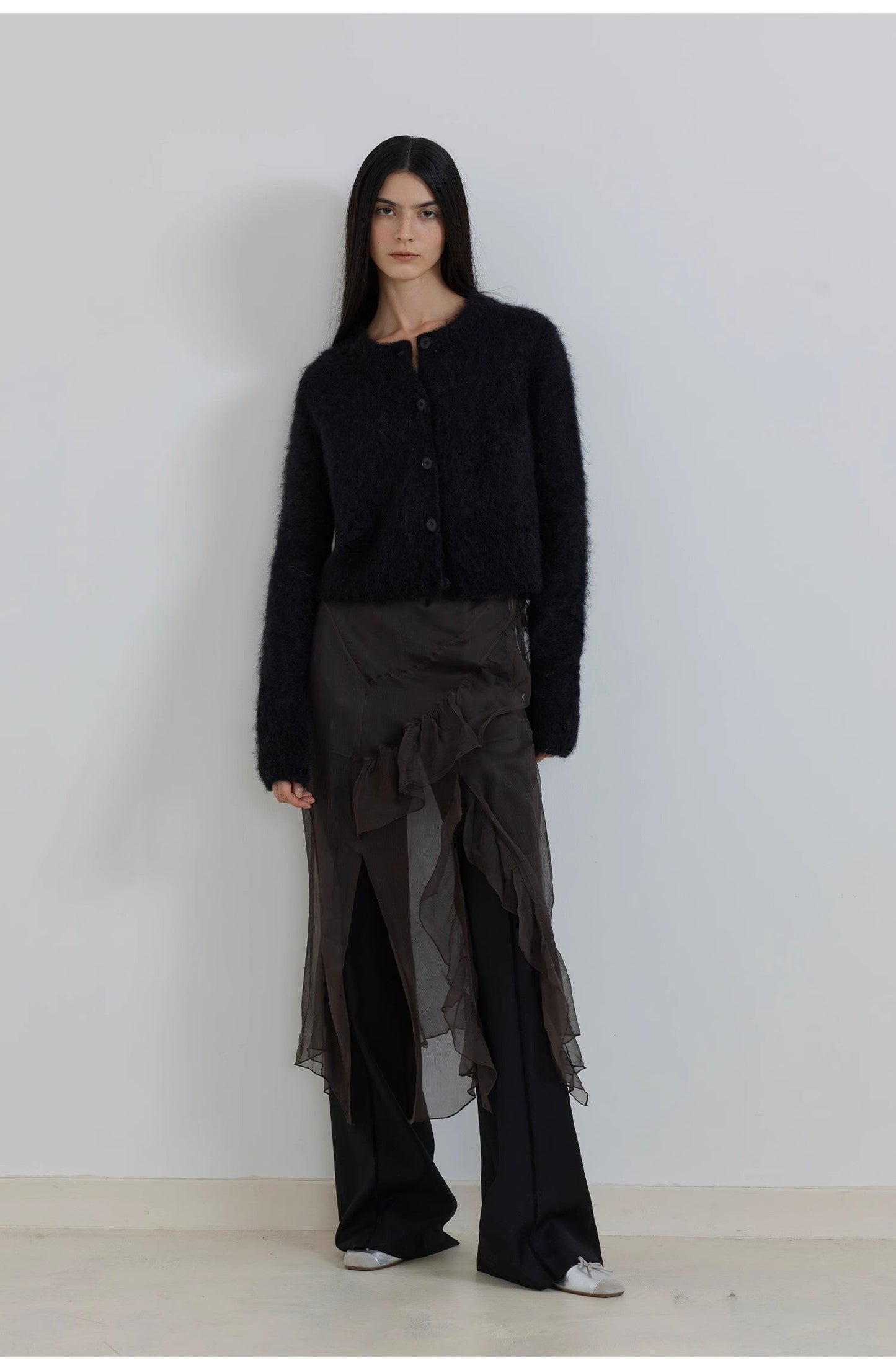 "Relaxation Notes" High-Proportion Mohair Knit Cardigan Women's Loose Short Round Neck Sweater Jacket