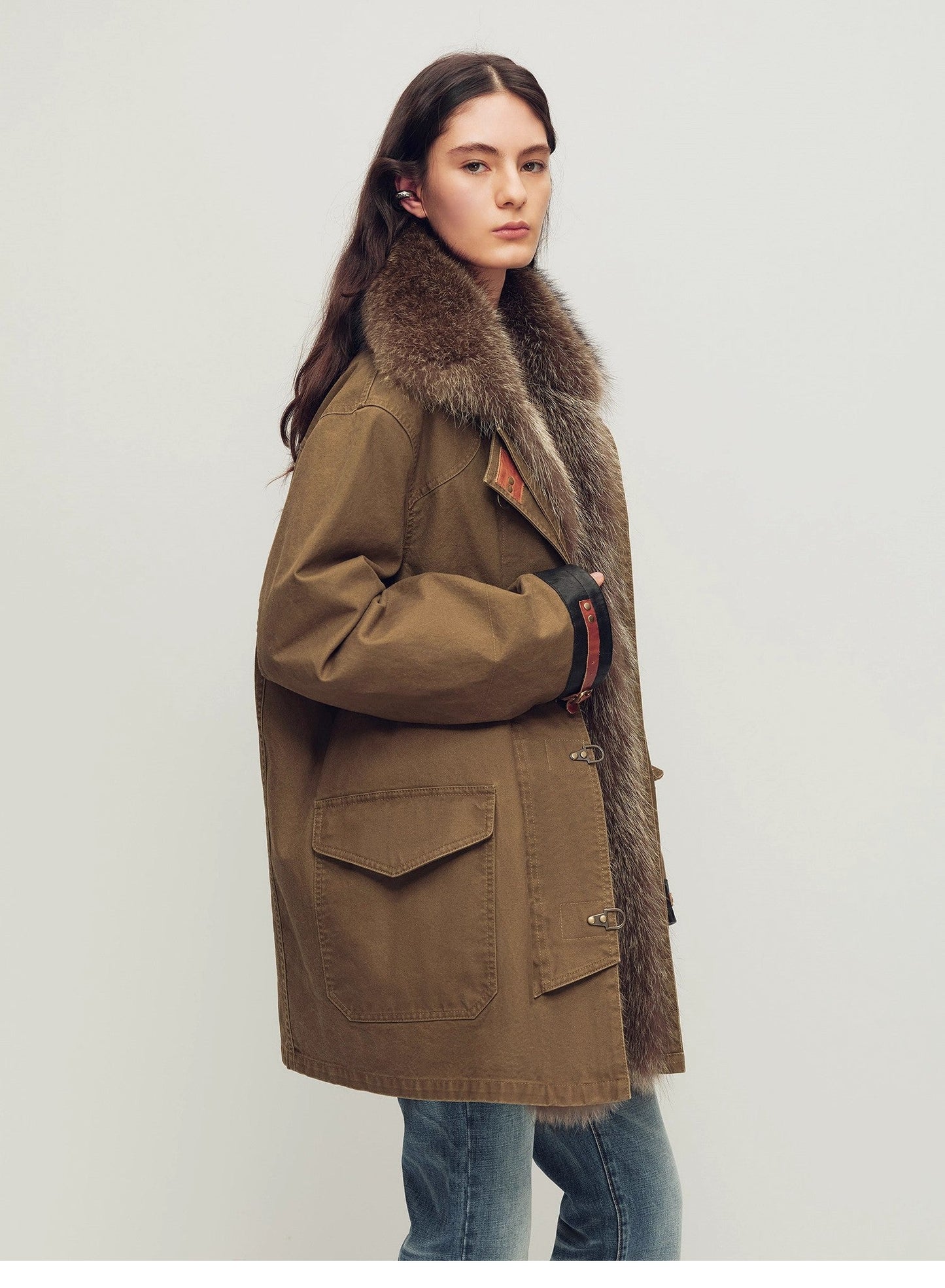 Firelady Women’s Parka With Real American Raccoon Fur Collar – Premium 90% White Goose Down Coat“Winter Street Lights”