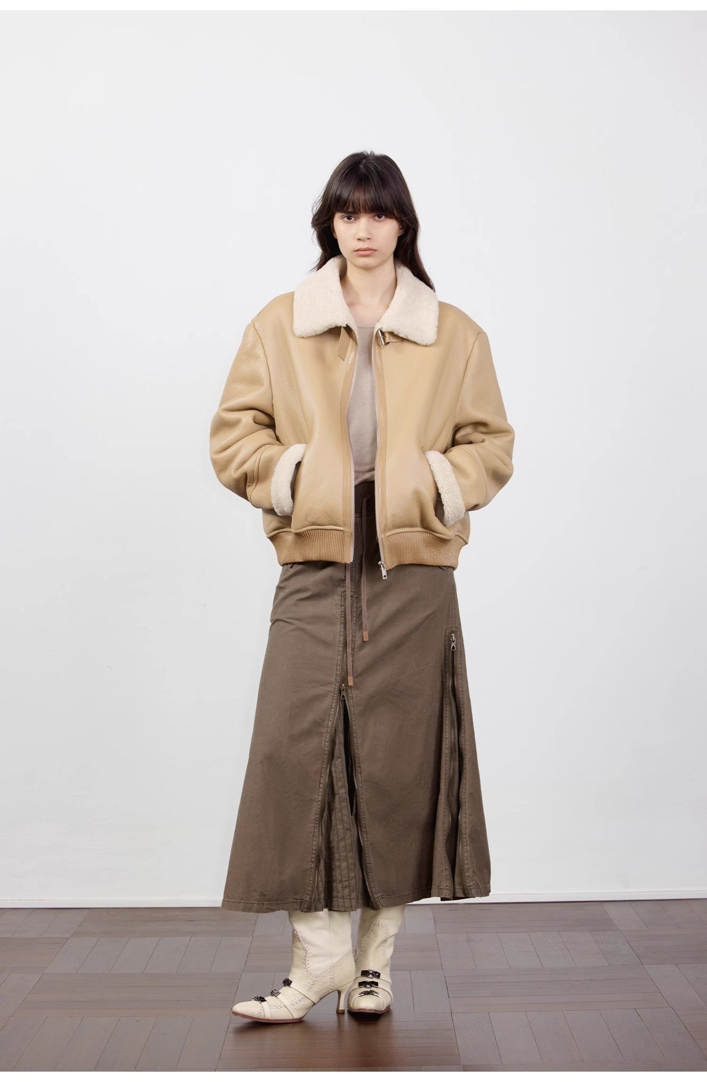 Fireladyfur Women's Shearling Coat - Casual Motorcycle Style Imported Merino Wool