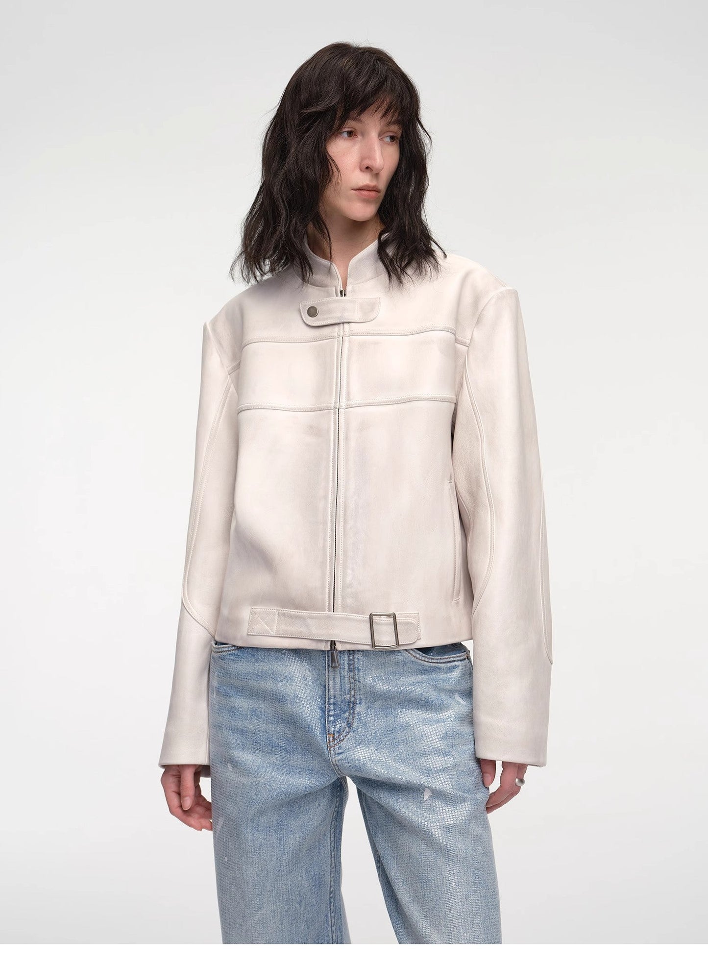 Retro Sheepskin Stand Collar Short Motorcycle Jacket “Caramel Mountain”