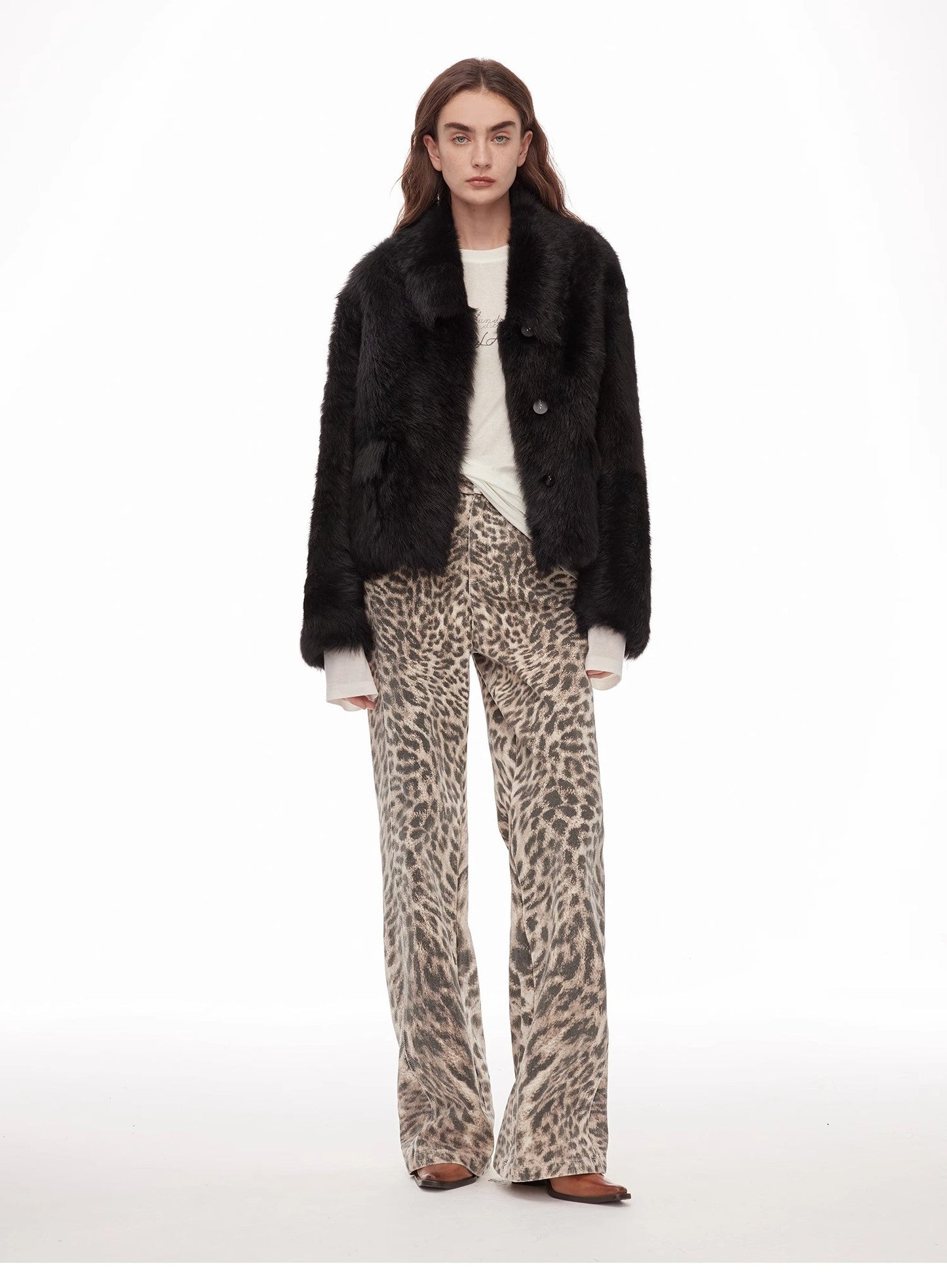 "Dream Walk" Long Lapel Tuscan Wool Sheepskin Short Fur Coat for Women