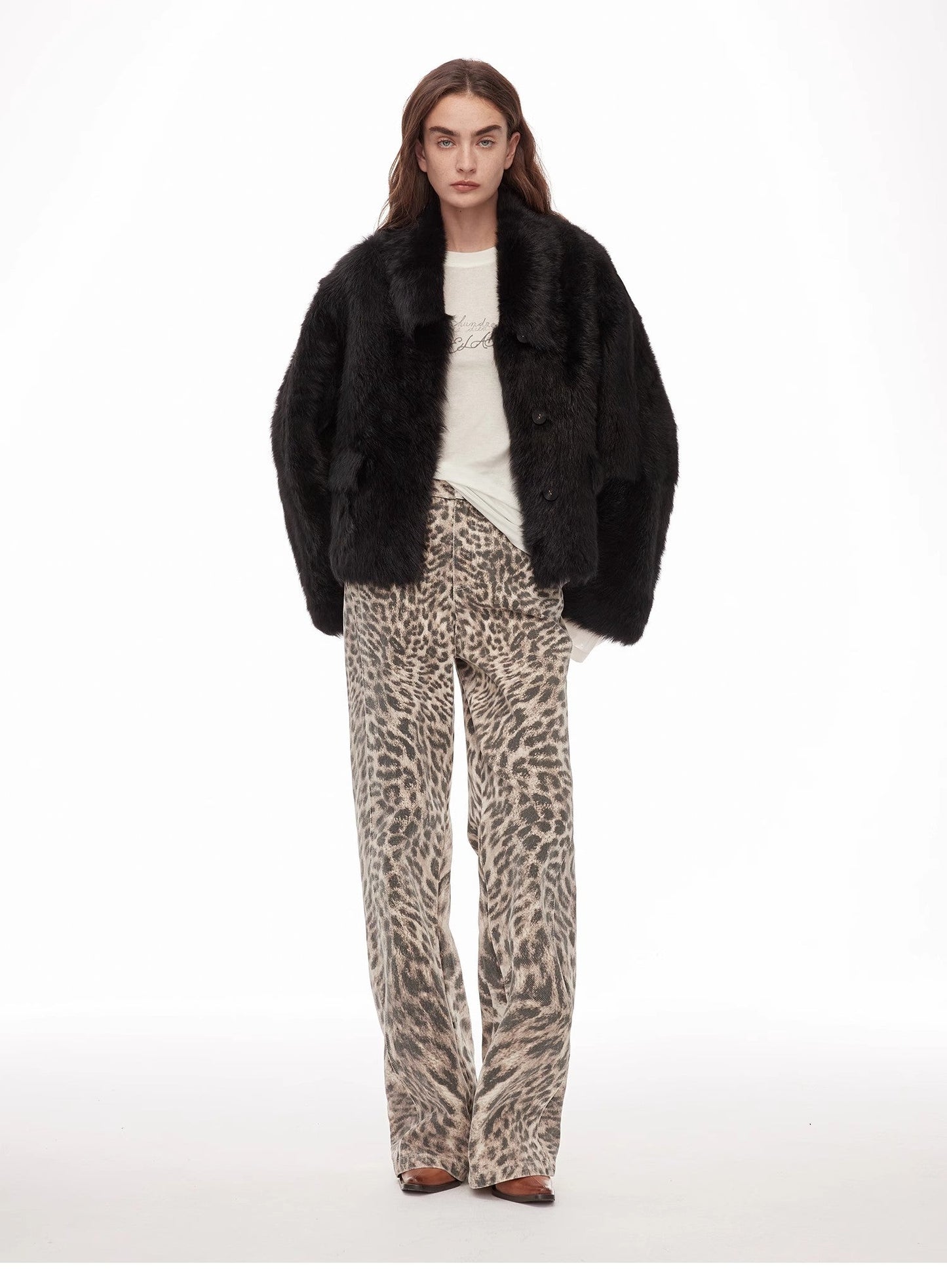 "Dream Walk" Long Lapel Tuscan Wool Sheepskin Short Fur Coat for Women