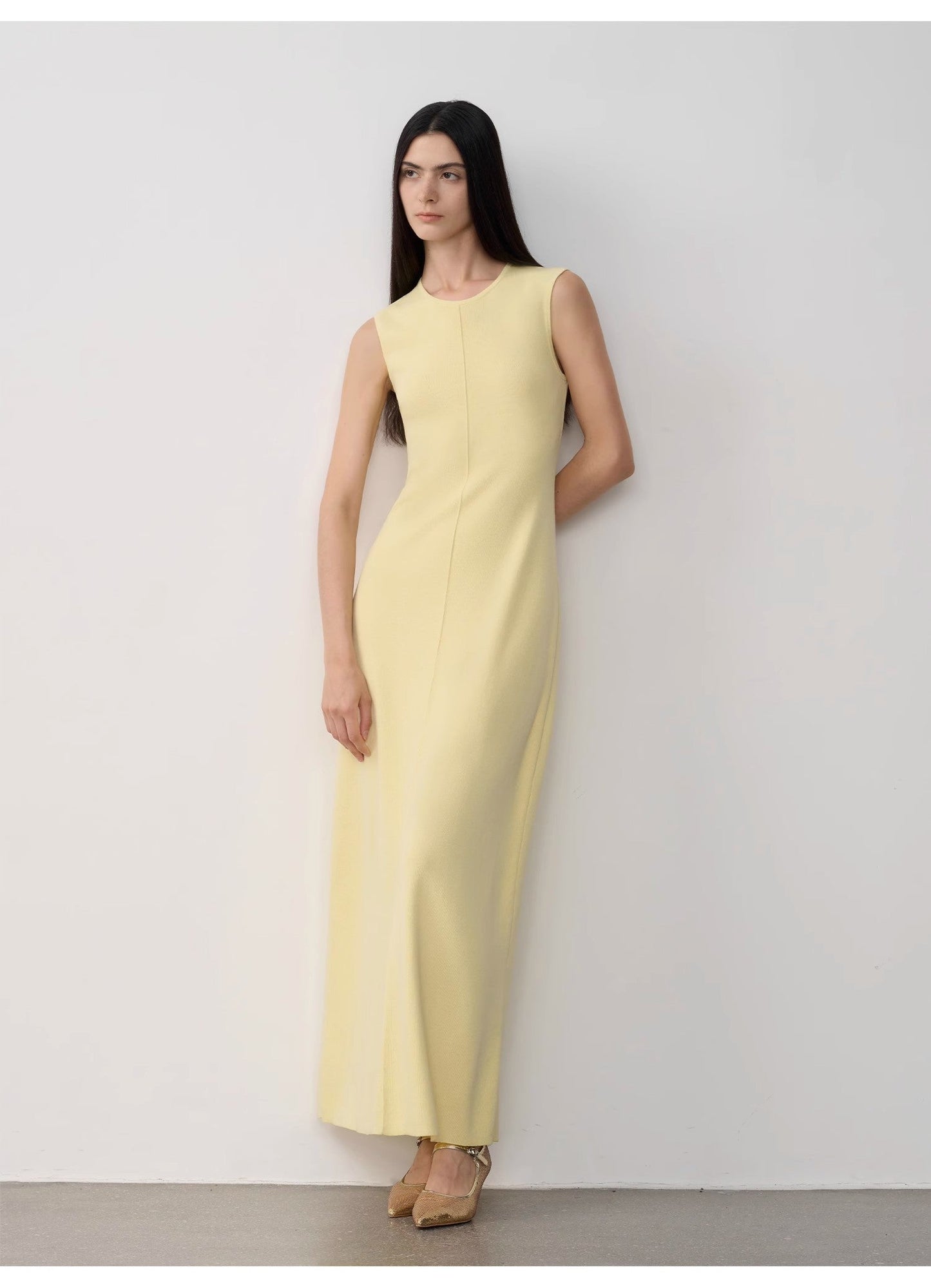 Limited Edition Baslan Merino Wool Extra Long Sleeveless Lazy Knit Dress