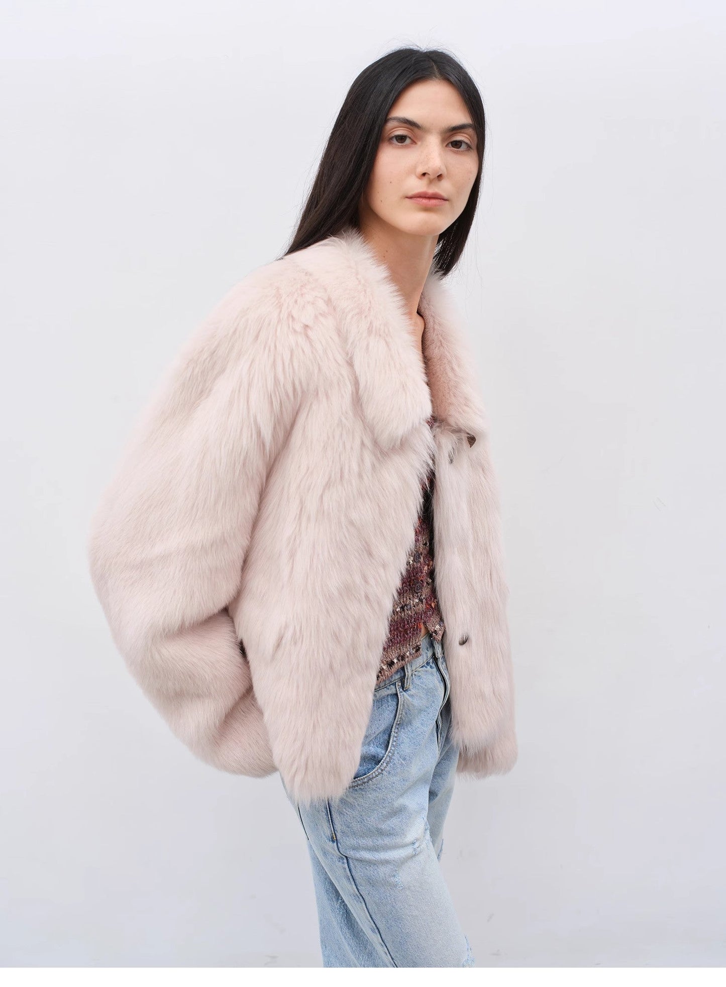 "Dream Walk" Long Lapel Tuscan Wool Sheepskin Short Fur Coat for Women