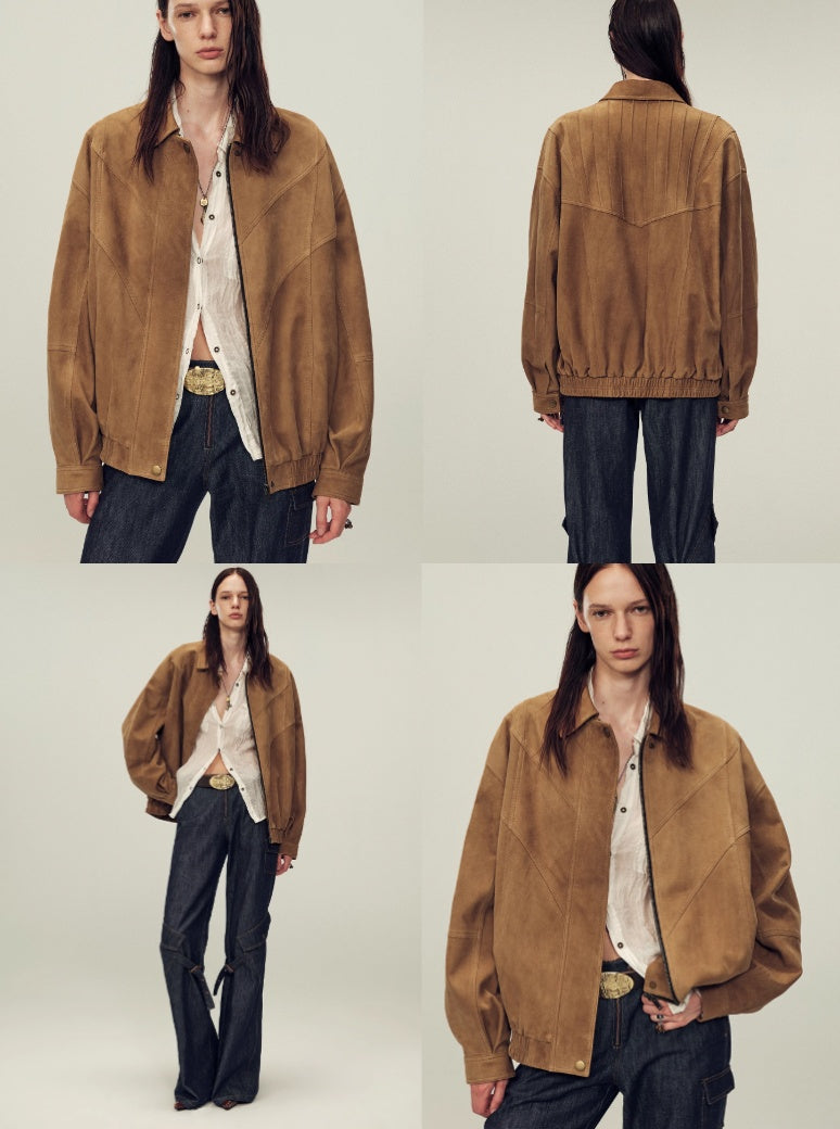 Fireladyfur Women's Suede Top-Grain Sheepskin Leather Jacket