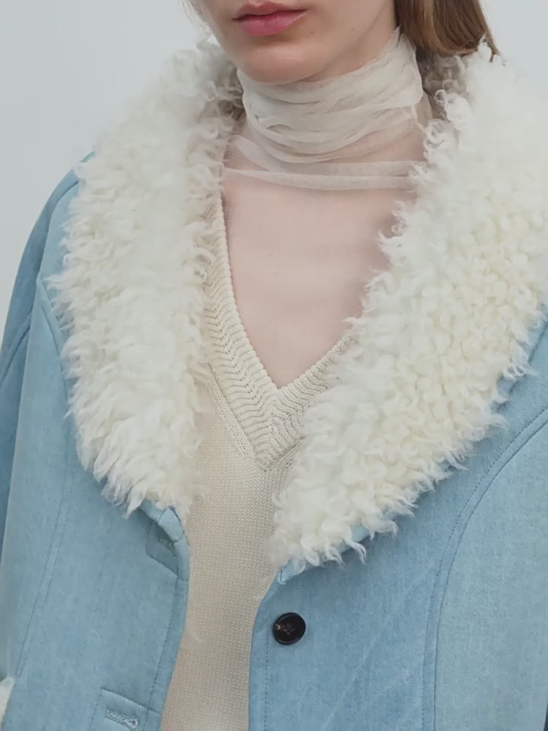 "Pure Era" Imported High-Quality Lamb Contrast Color Fruit Collar Short Wool Fur Coat