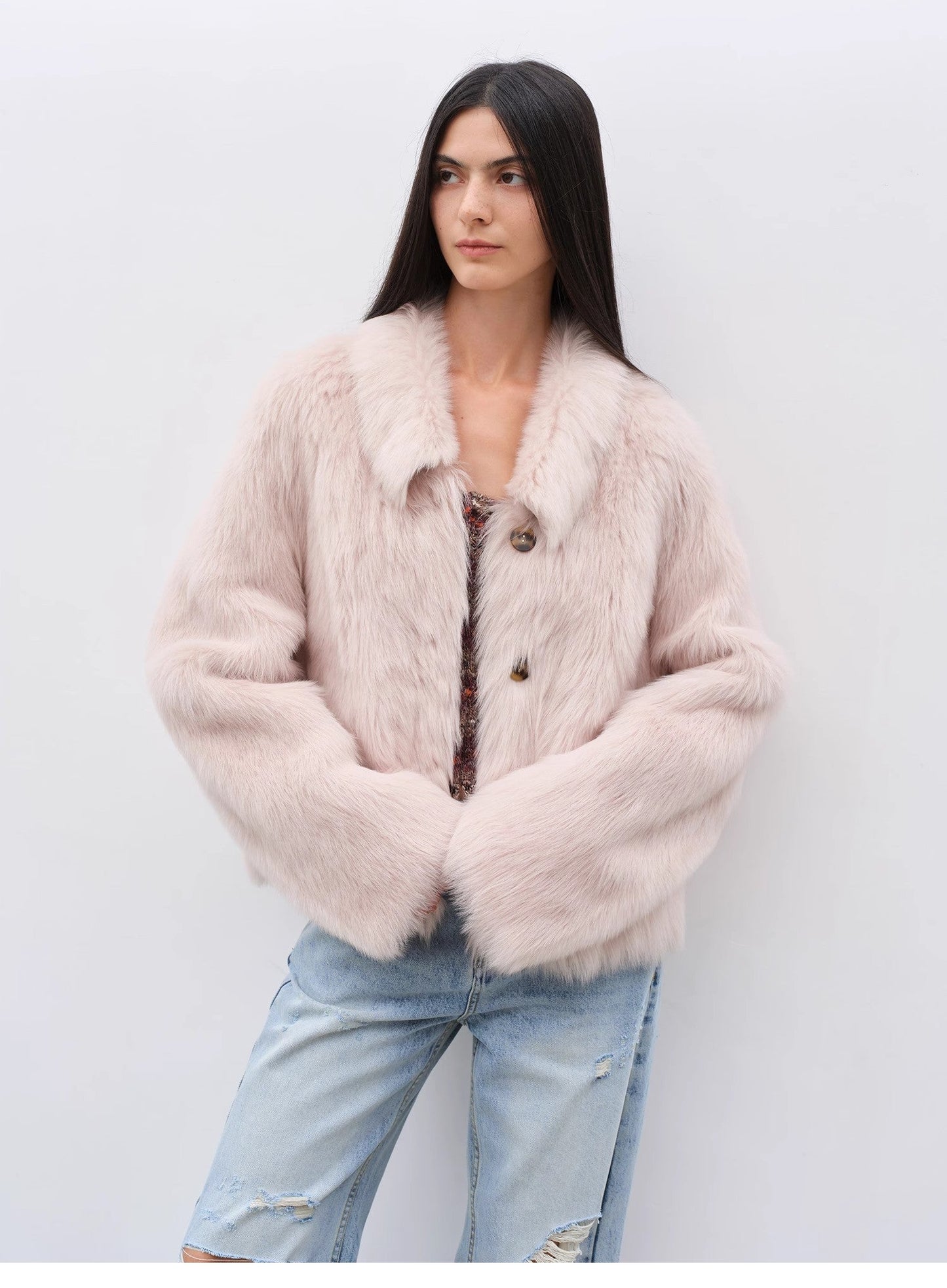 "Dream Walk" Long Lapel Tuscan Wool Sheepskin Short Fur Coat for Women