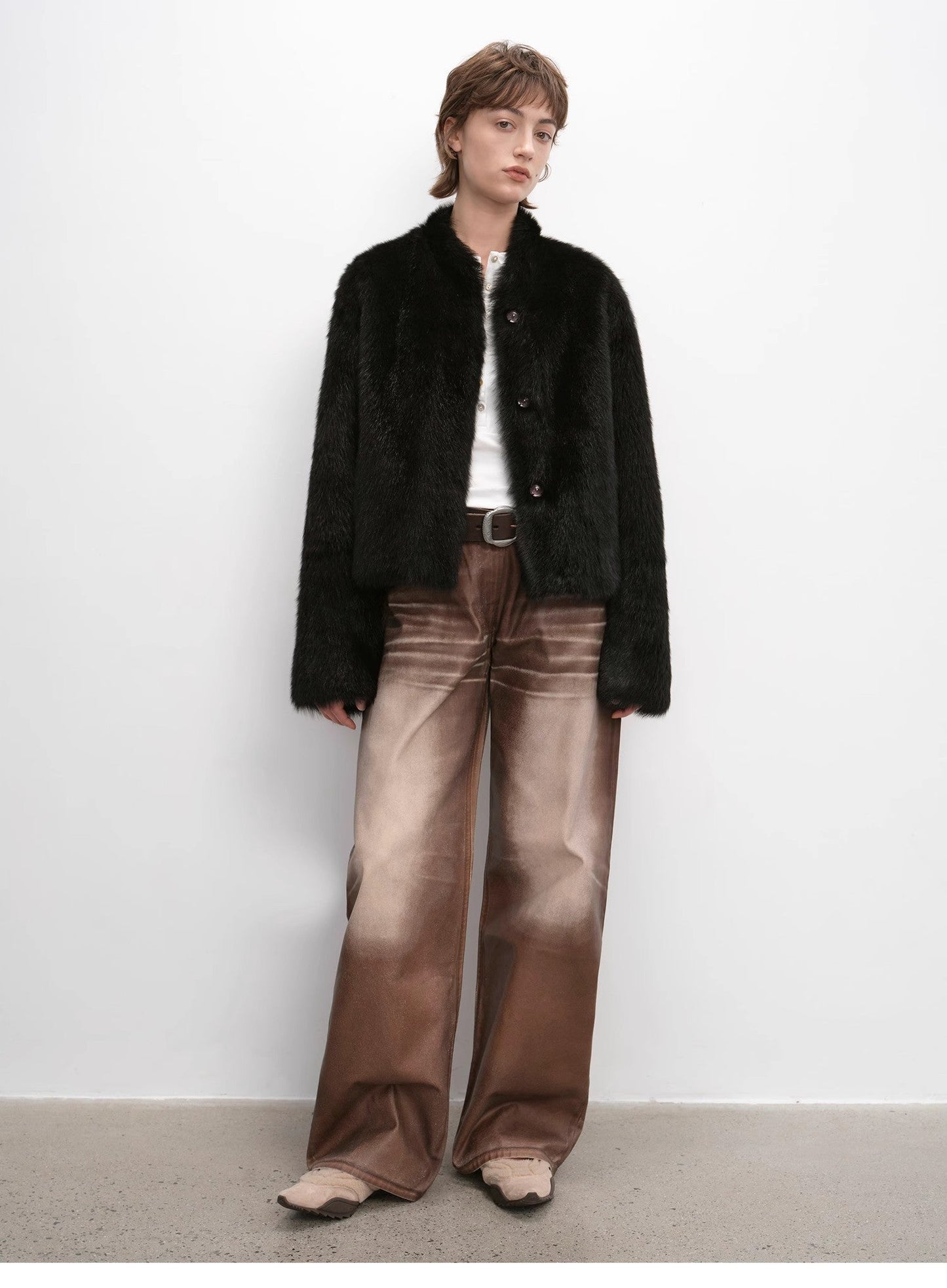 "Healing Eros" Casual Stand-Up Collar Short Tuscan Sheepskin Fur Coat Winter