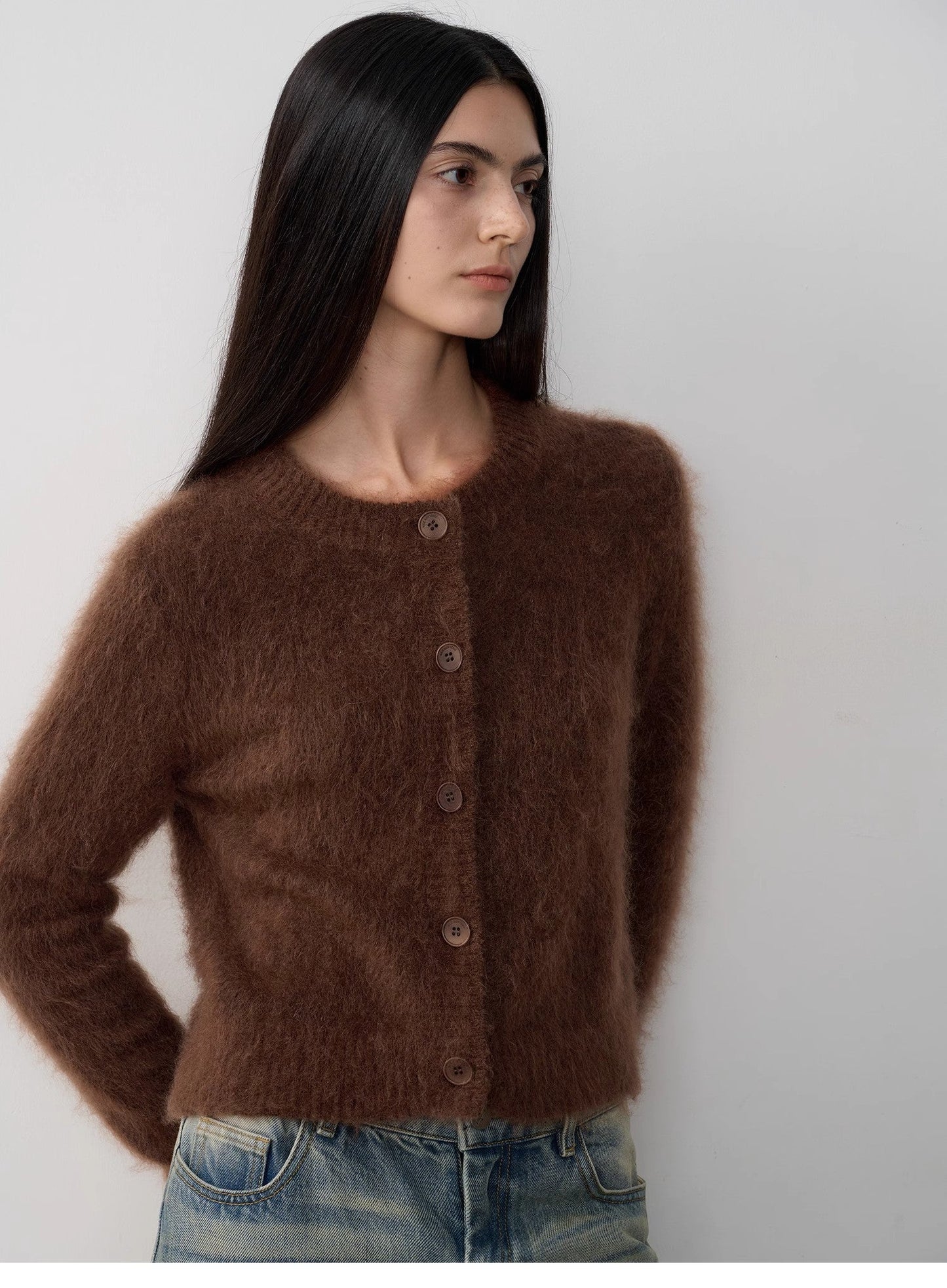 "Relaxation Notes" High-Proportion Mohair Knit Cardigan Women's Loose Short Round Neck Sweater Jacket