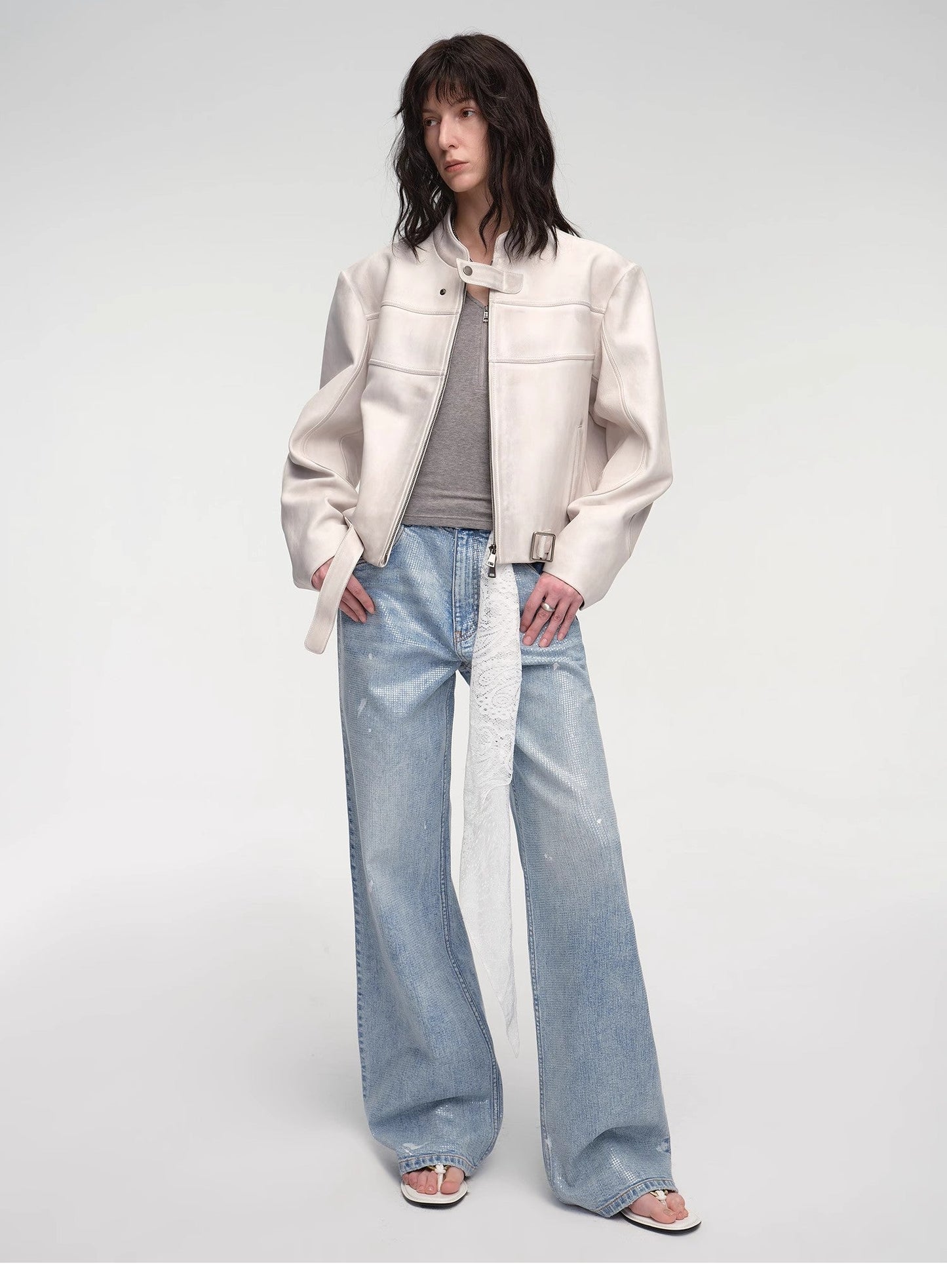 Retro Sheepskin Stand Collar Short Motorcycle Jacket “Caramel Mountain”