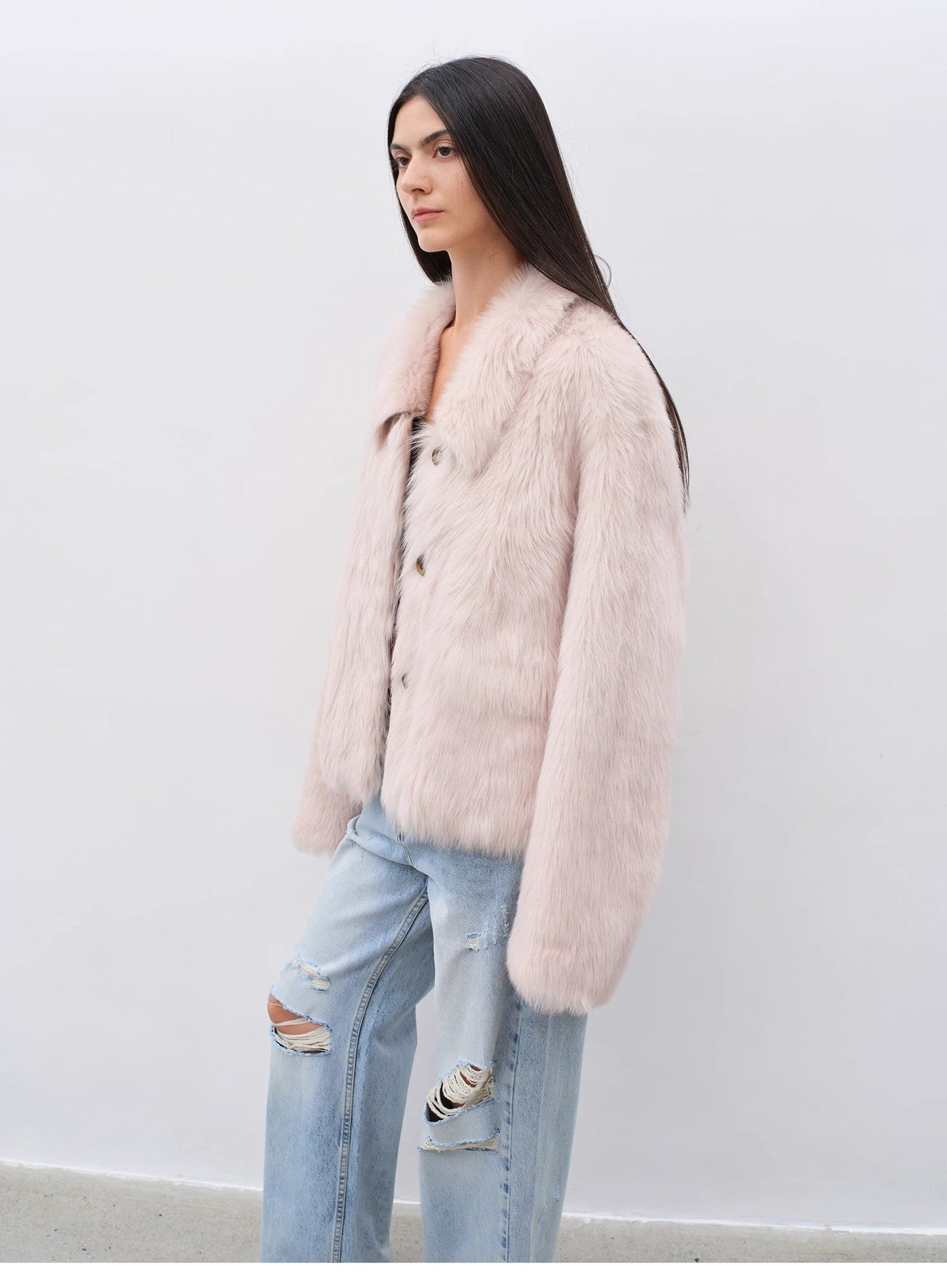 "Dream Walk" Long Lapel Tuscan Wool Sheepskin Short Fur Coat for Women