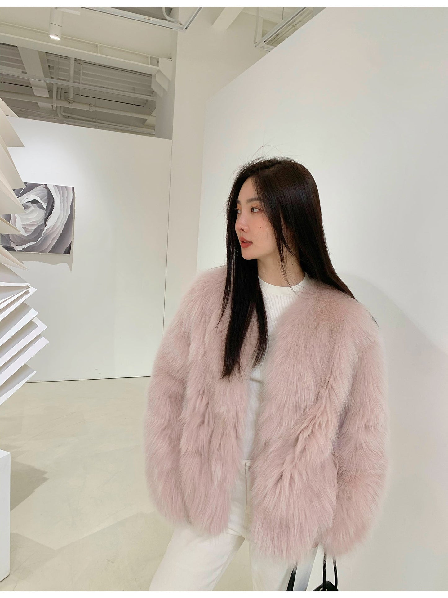 Fireladyfur Women's Finland Saga Fox Fur Fashion Cardigan“Black Sugar”