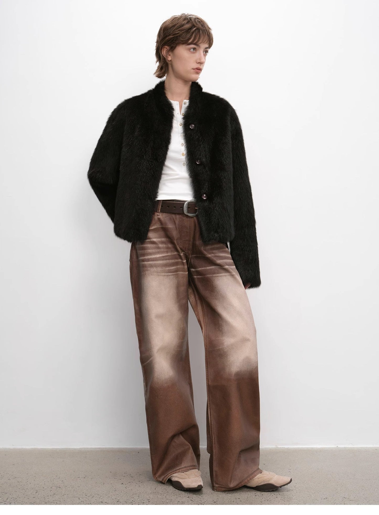 "Healing Eros" Casual Stand-Up Collar Short Tuscan Sheepskin Fur Coat Winter