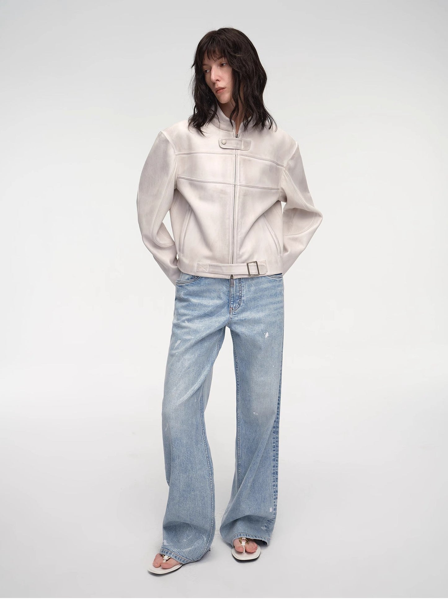 Retro Sheepskin Stand Collar Short Motorcycle Jacket “Caramel Mountain”