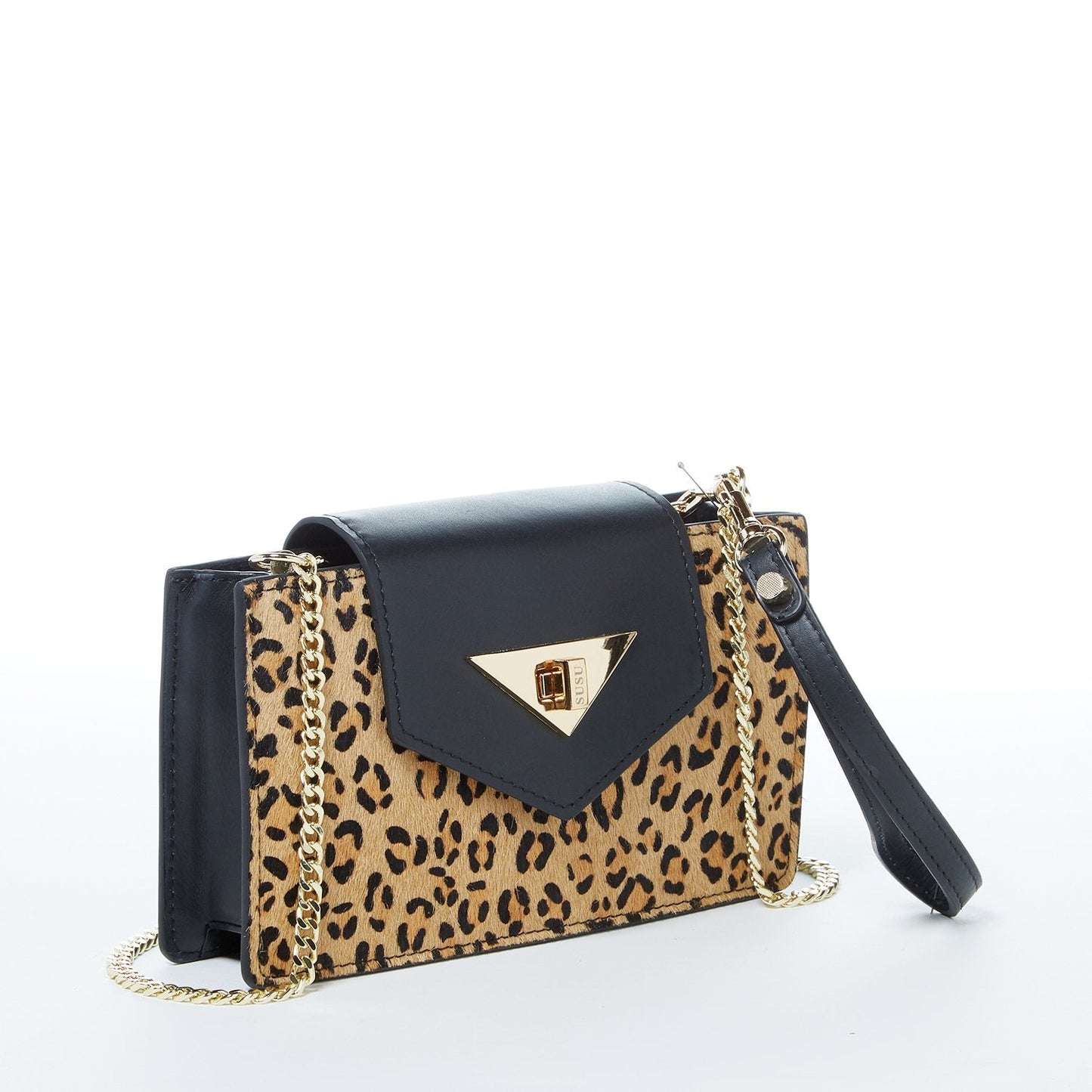 SUSU Mini Crossbody Bag Small Leather Leopard Black Purse