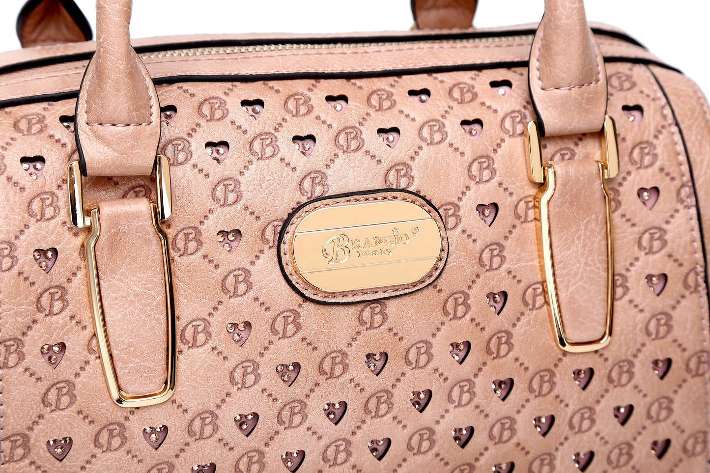 Brangio Italy Black Monogram Dome Handbag – Faux Leather Satchel