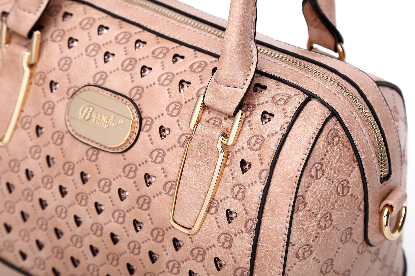 Brangio Italy Black Monogram Dome Handbag – Faux Leather Satchel