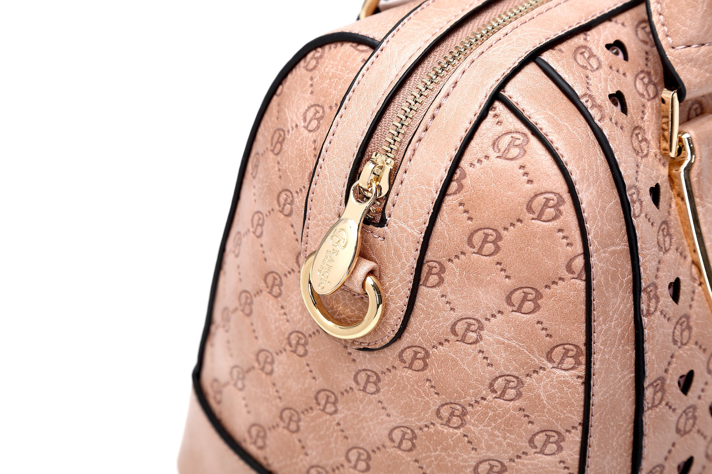 Brangio Italy Black Monogram Dome Handbag – Faux Leather Satchel