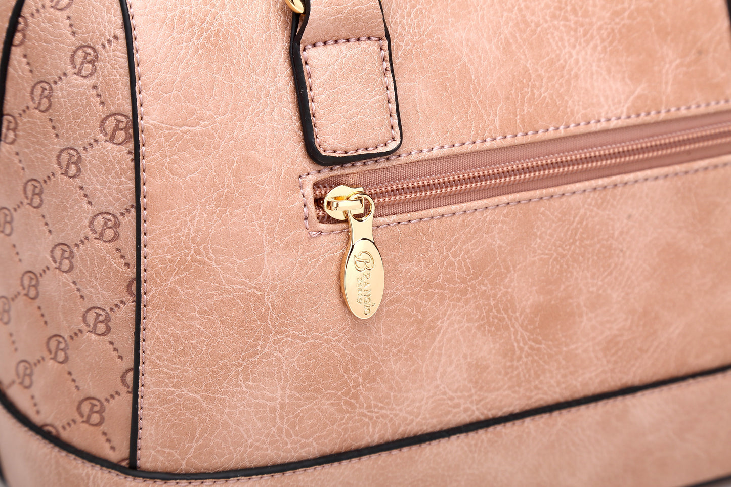 Brangio Italy Black Monogram Dome Handbag – Faux Leather Satchel