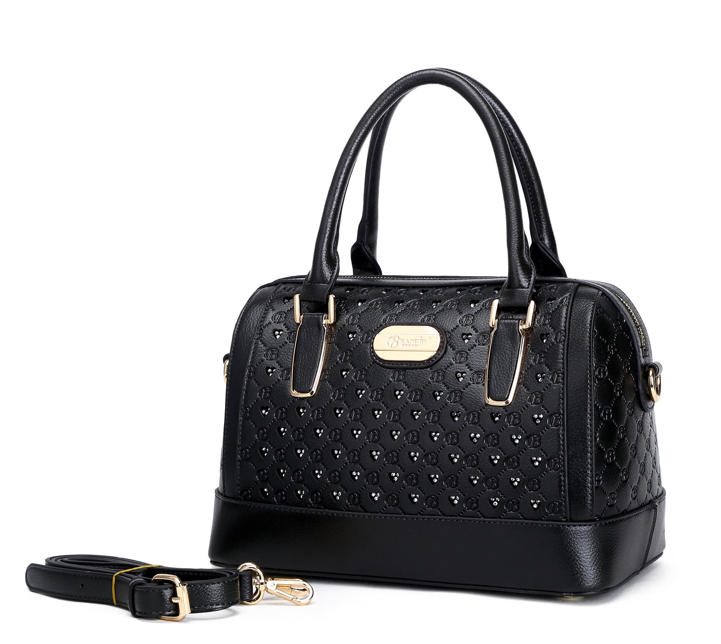 Brangio Italy Black Monogram Dome Handbag – Faux Leather Satchel
