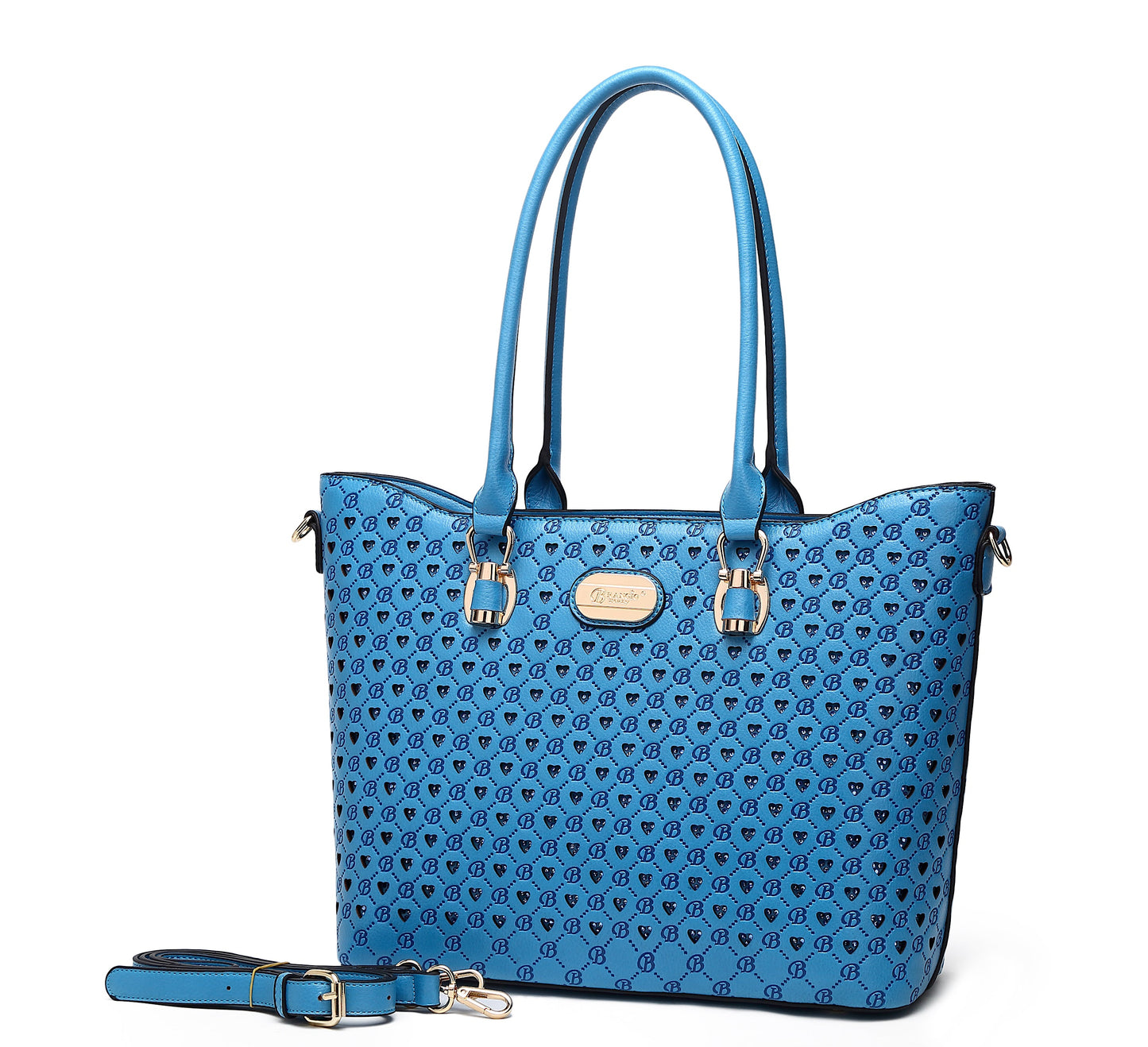 Brangio Italy Blue Monogram Tote Bag – Designer Faux Leather Handbag