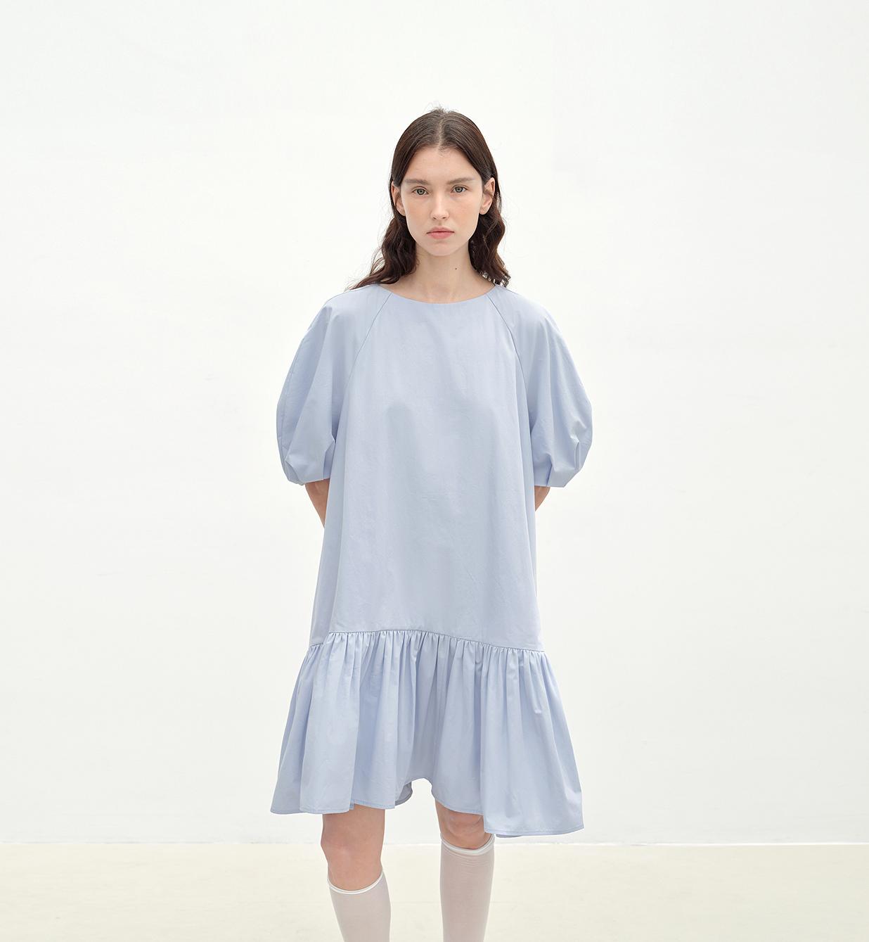 Round Neck Puff Sleeve Temperament Dress for Women Summer