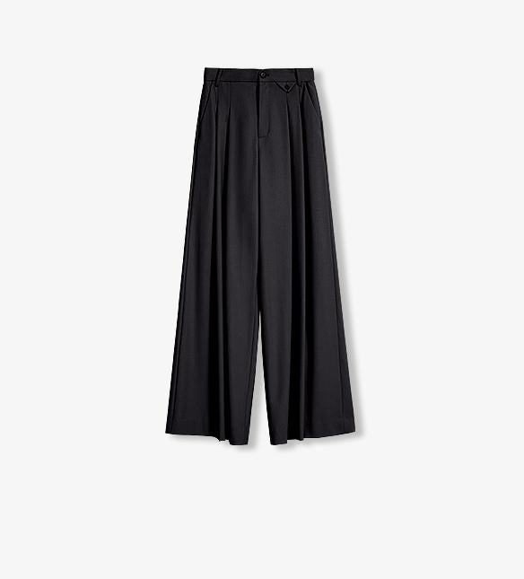 Merino Wool Blended Double Pleated Wide-Leg Pants