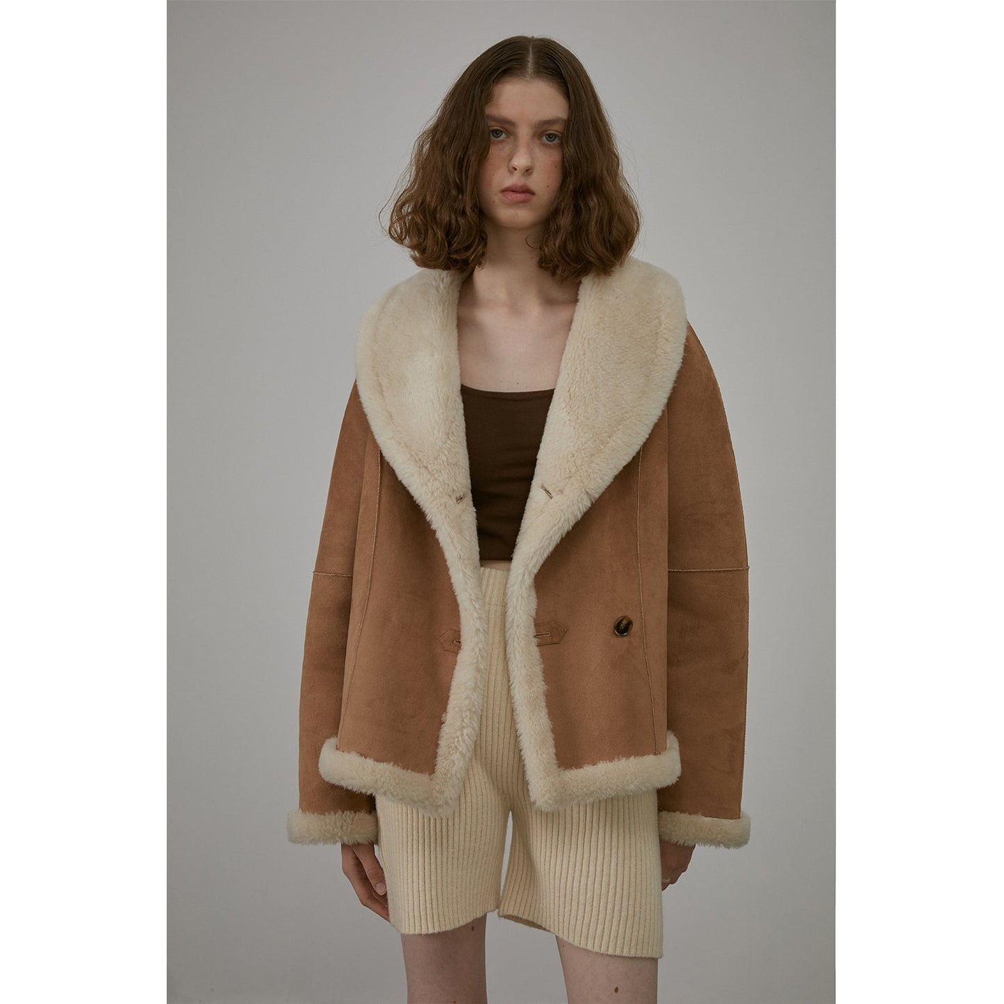 "Bella Poetry" Reversible Artificial Compound Leather Shearling Short Jacket