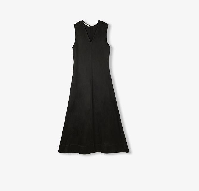 Linen Textured Anti-Wrinkle V-Neck Sleeveless A-Line Dress