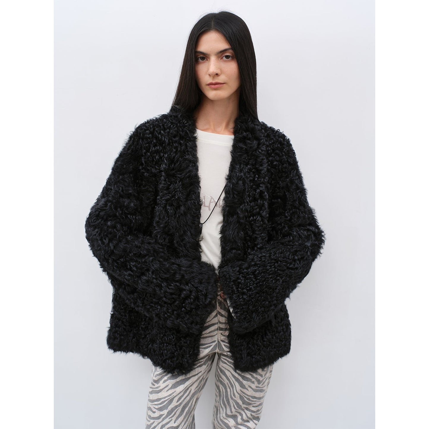 Fireladyfur Women's Black Sheepskin Jacket With Tuscan Fur"My Little Curly"