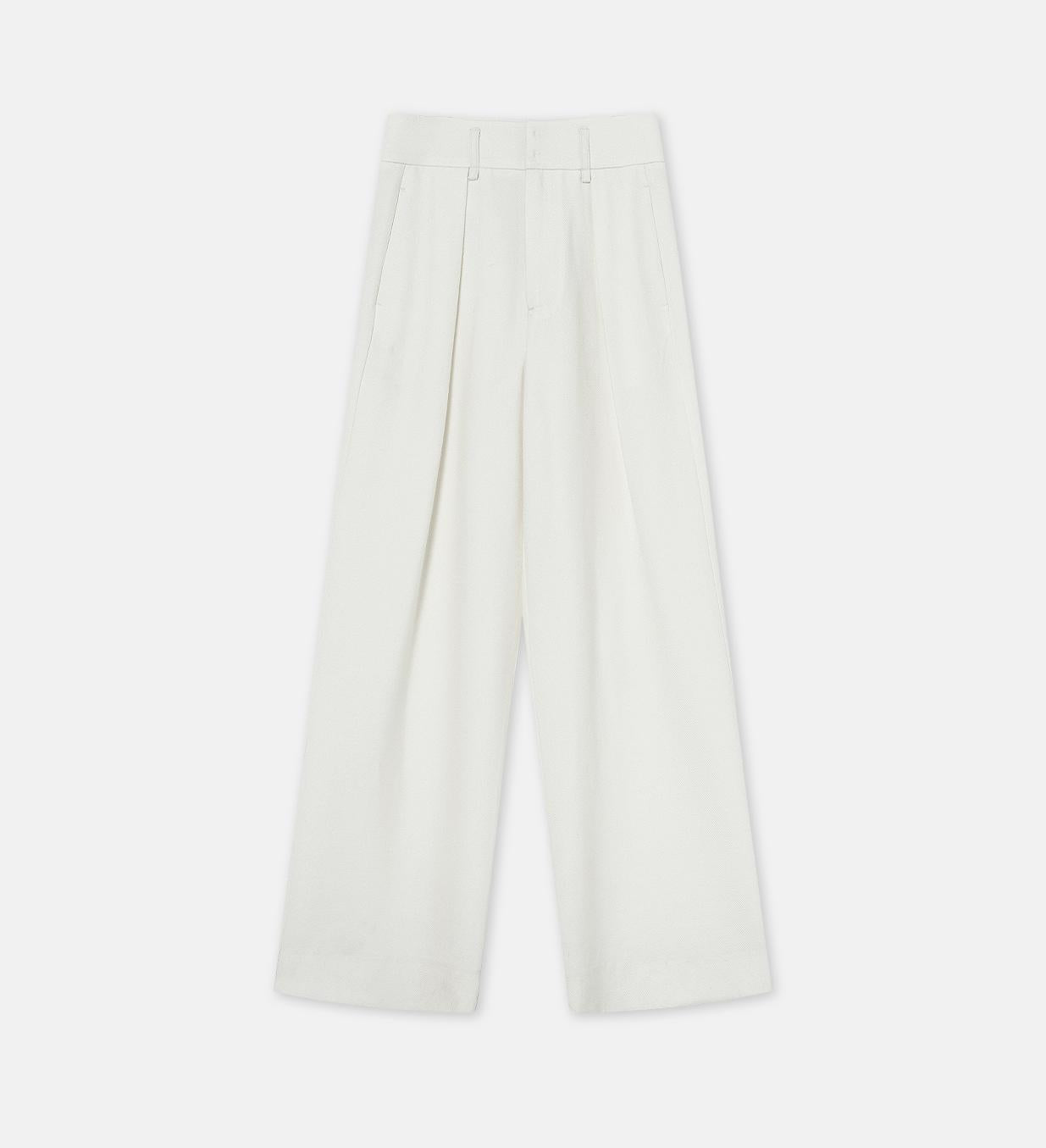 Women's White Straight Casual Wide Waist Drape Floor-Length Wide Leg Pants