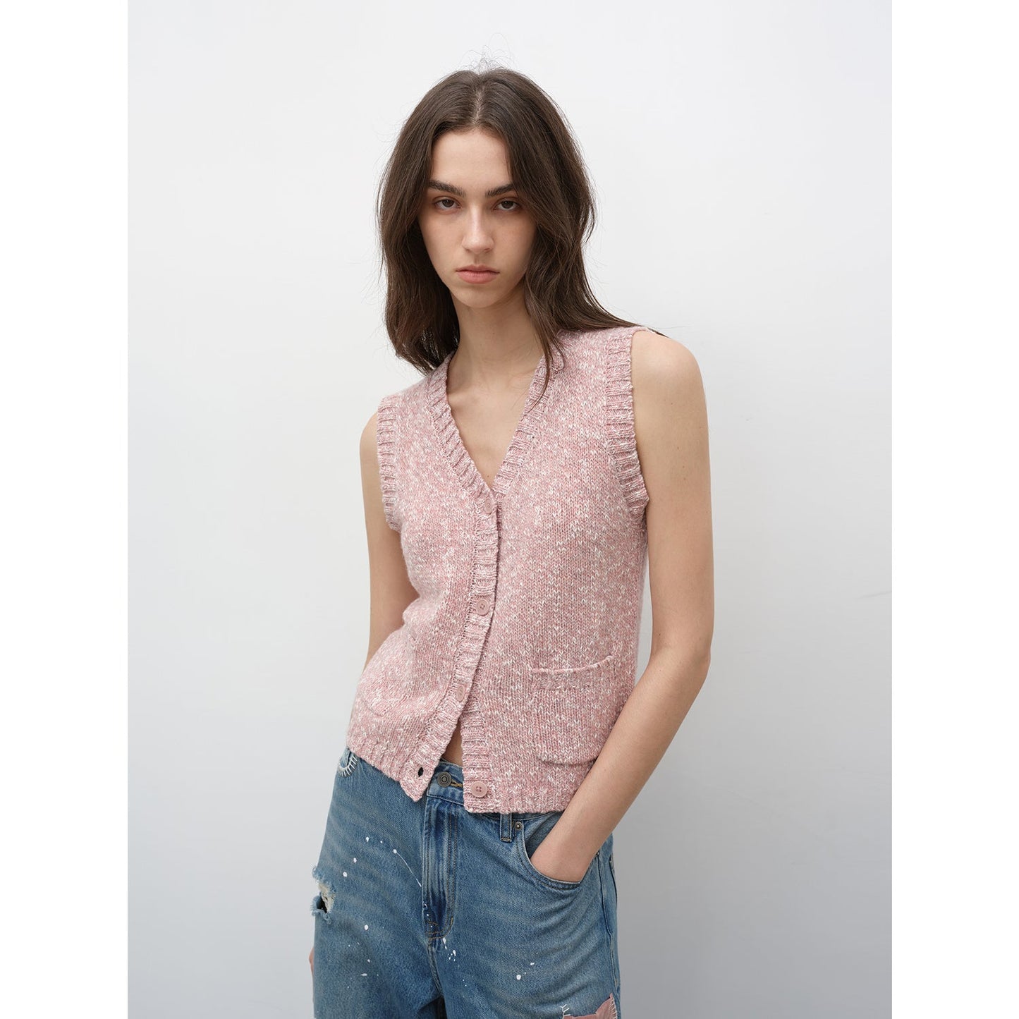 Vintage Style Layering Artifact Wool Blend Dotted V-Neck Knitted Vest