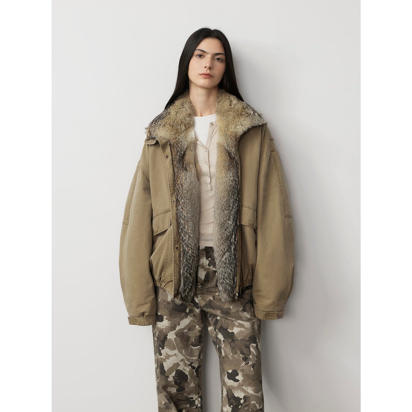 Fireladyfur Women's Fashion Goose Down Parka With Fox Fur Collar“City Cruise”