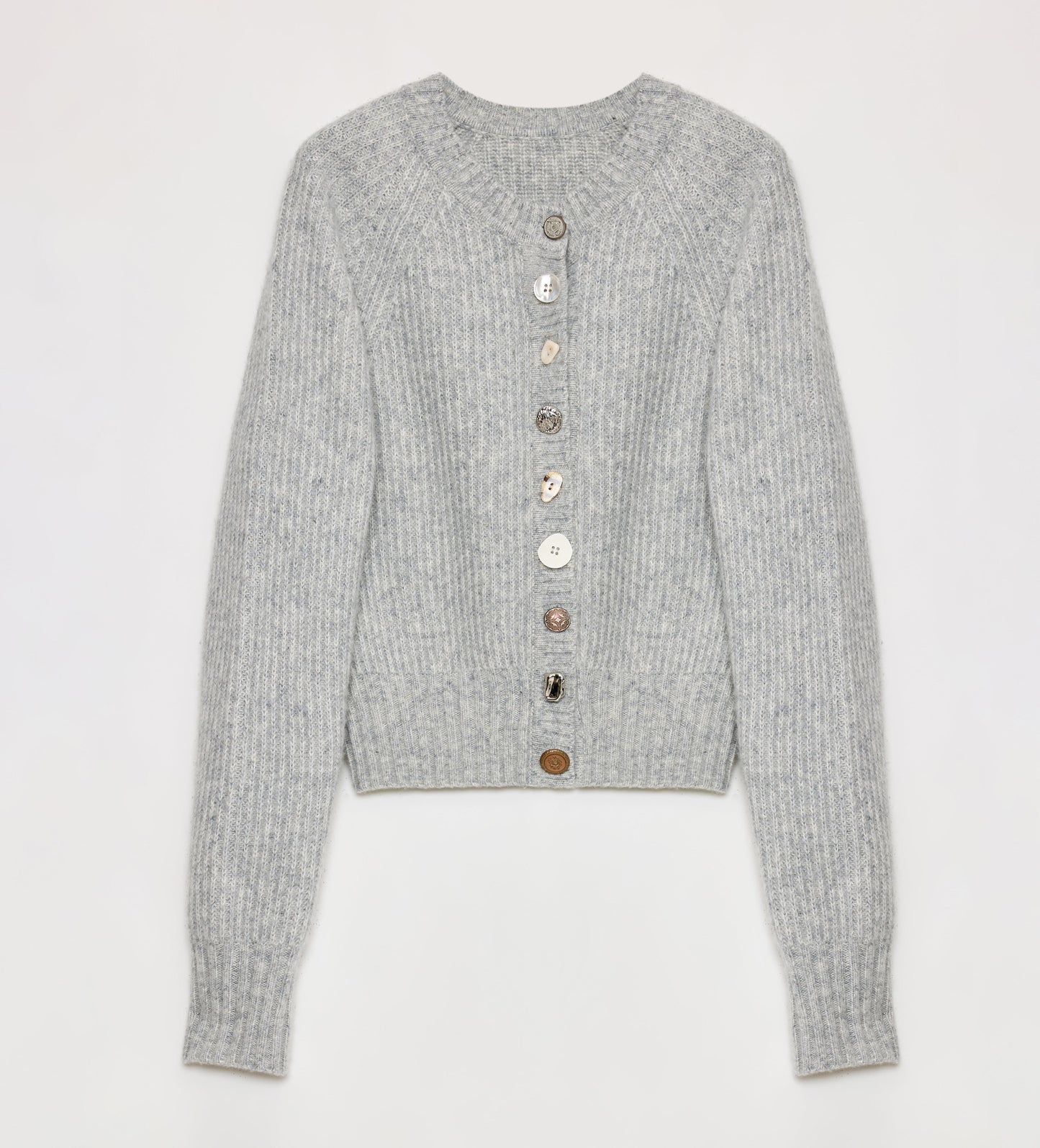 "Hokkaido Weaving Love" Wool Blend Crew Neck Cardigan Top