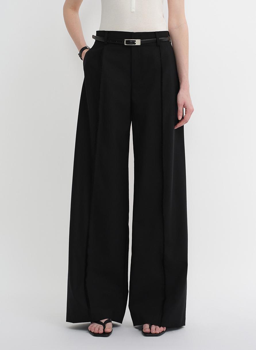 Worsted Wool Commuter Classic Drapey Raw Edge Loose Straight Wide-Leg Pants