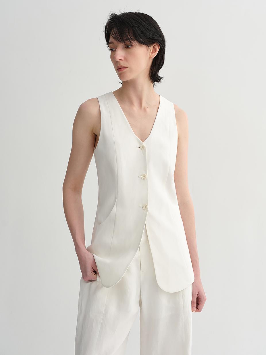 Mulberry Silk Linen V-Neck Vest Summer Suit for Women